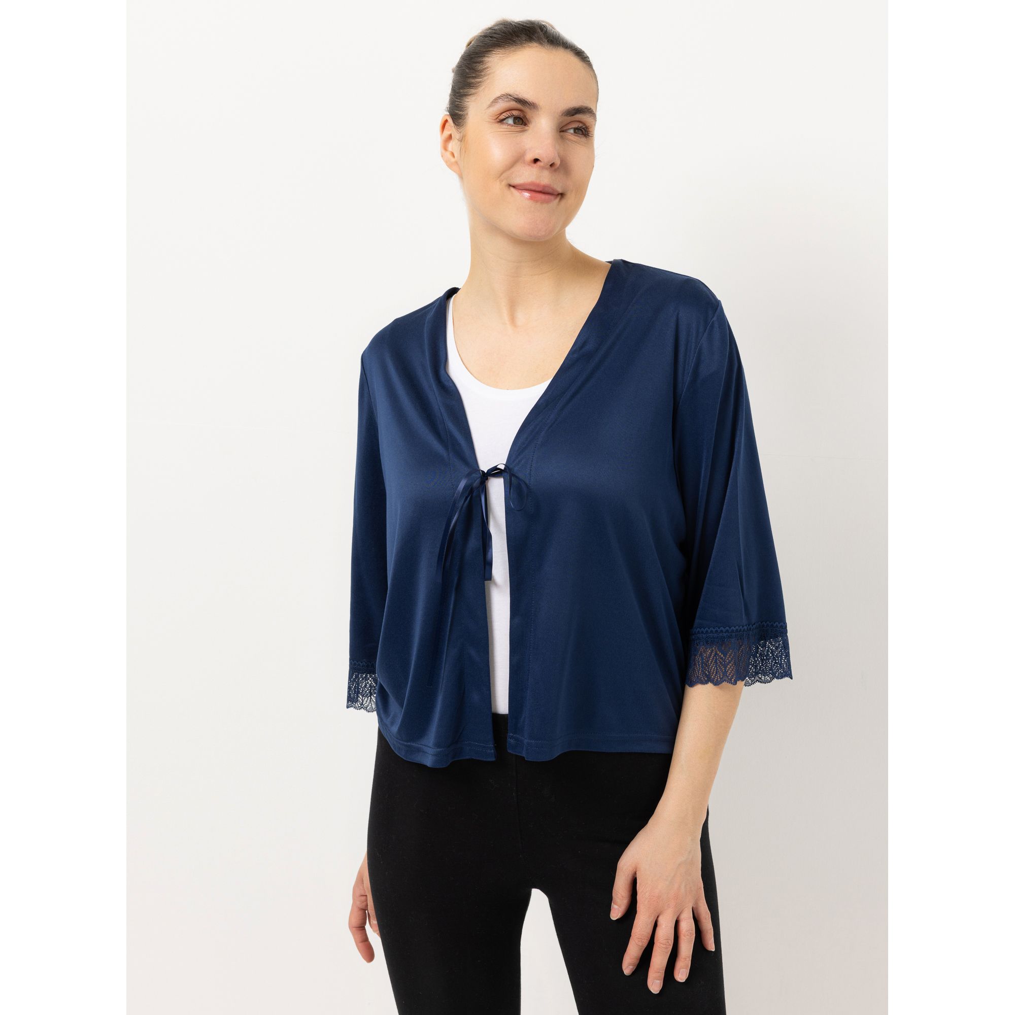 JERYMOOD HOMEWEAR Bolero, 3/4-Arm Mikrofaser Bindeband Spitzendetails
