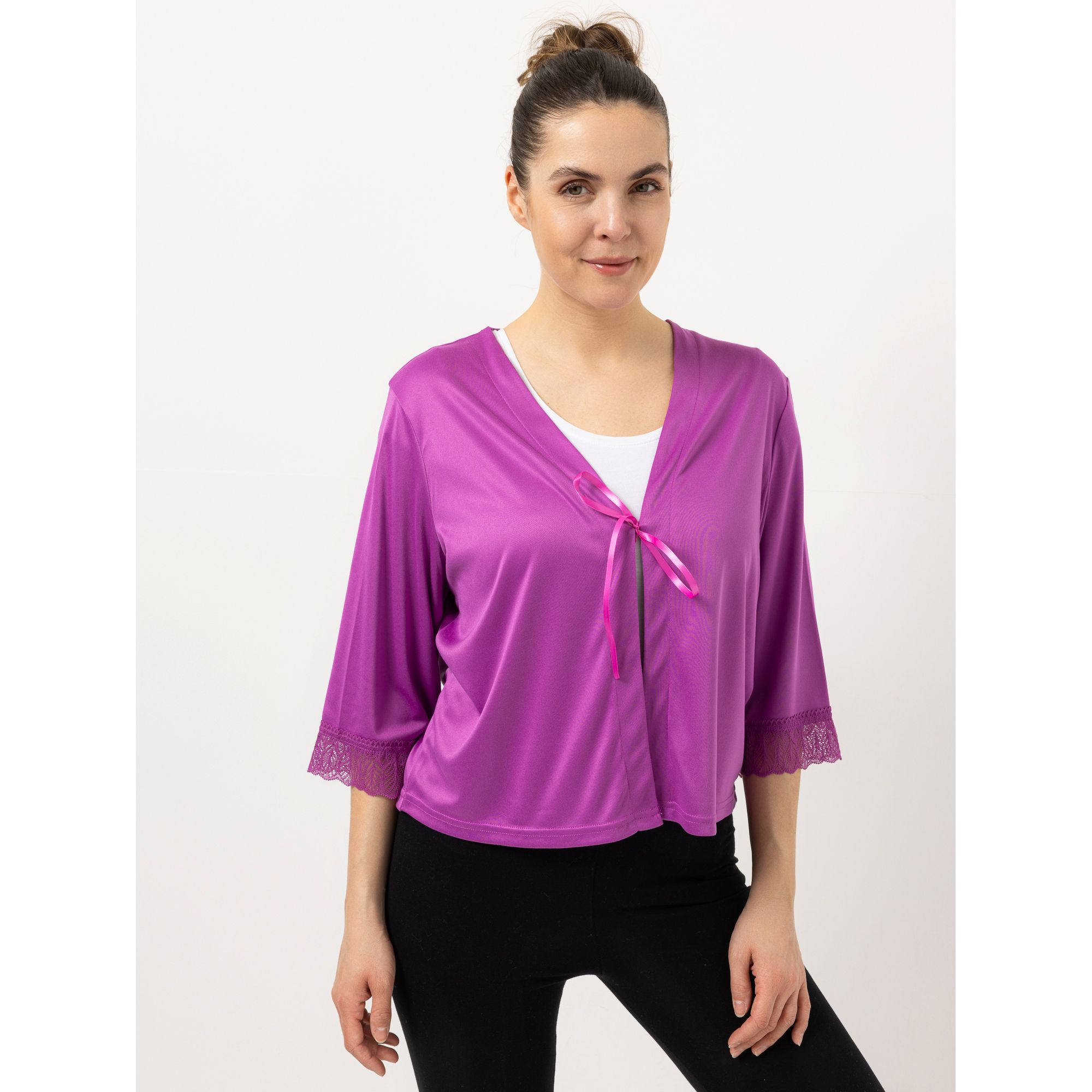 JERYMOOD HOMEWEAR Bolero, 3/4-Arm Mikrofaser Bindeband Spitzendetails