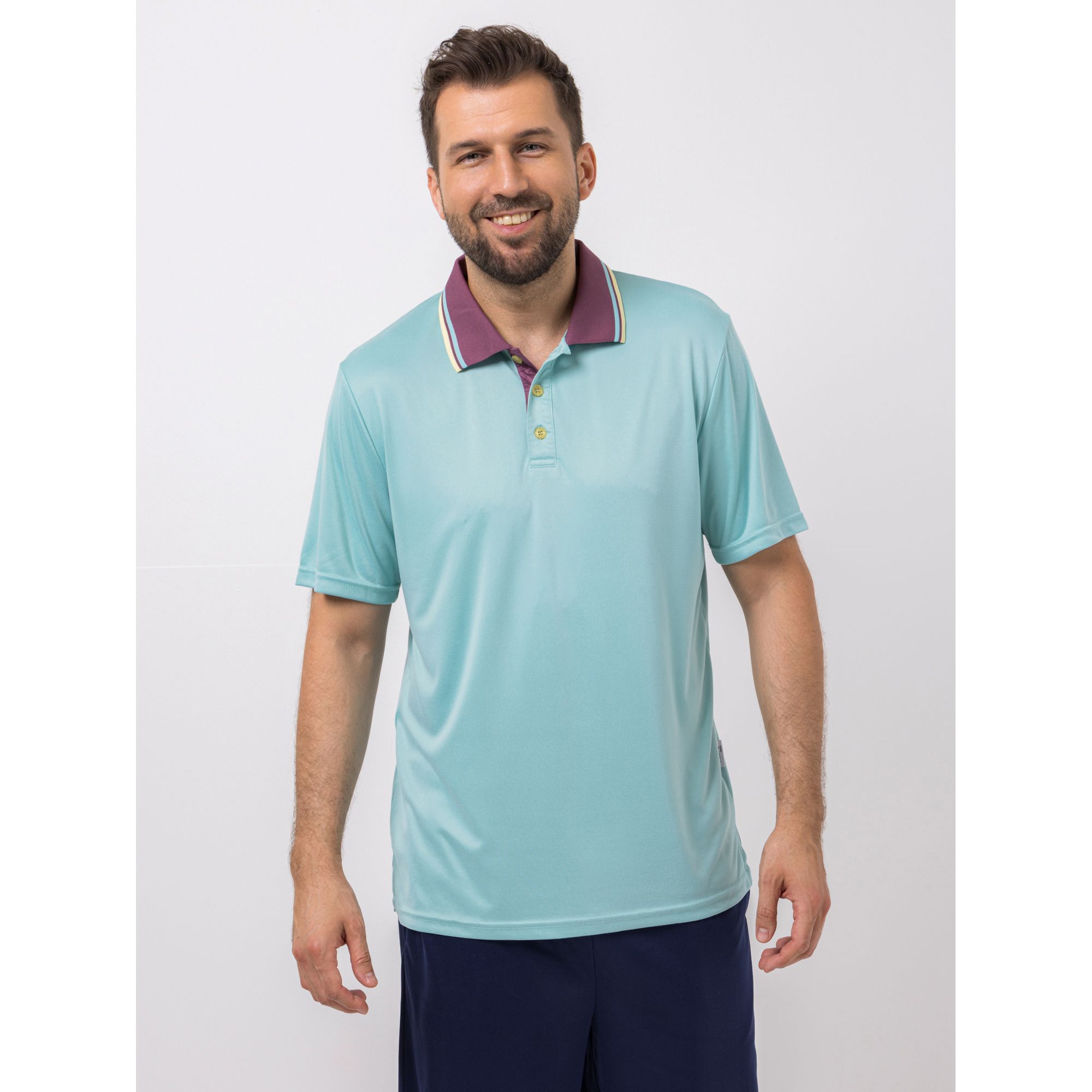 MEN'S TOUCH Poloshirt, 1/2-Arm Mikrofaser Kontraststreifen kurze Knopfleiste