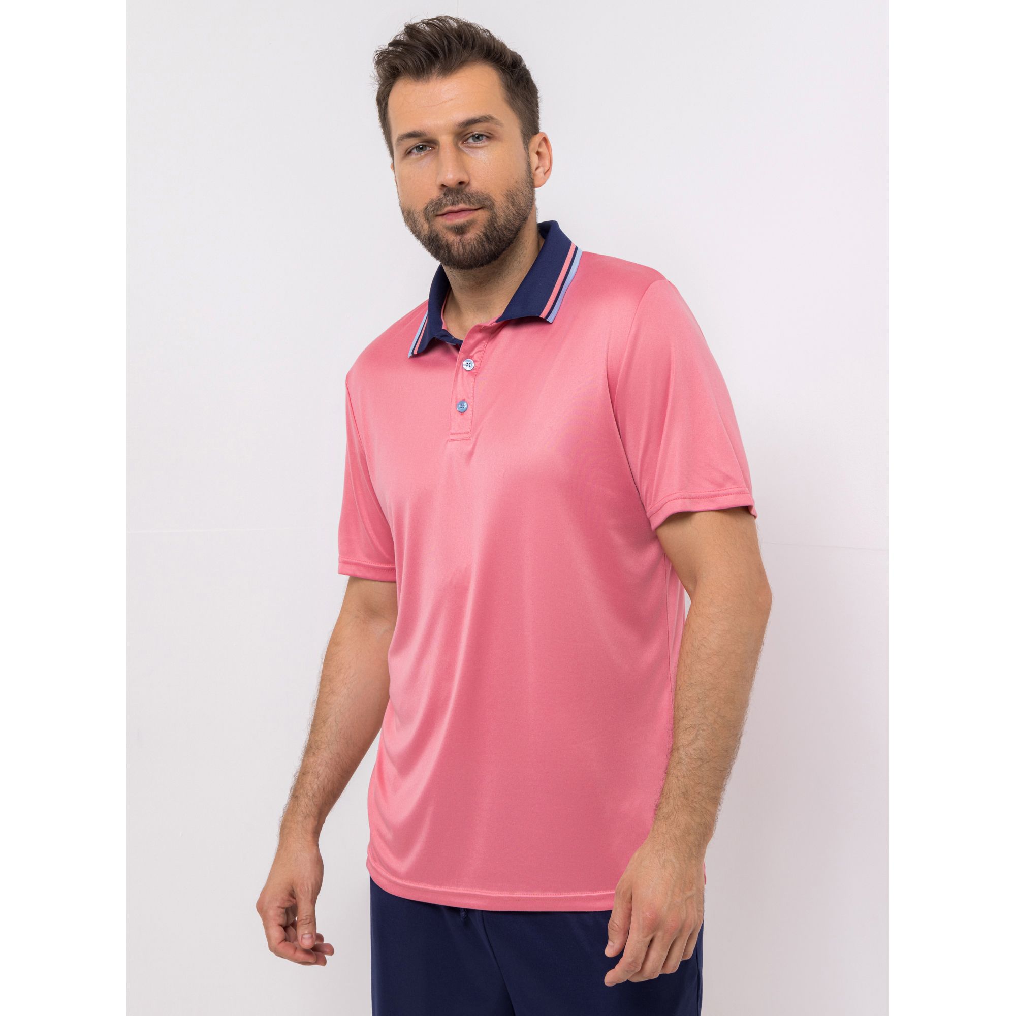 MEN'S TOUCH Poloshirt, 1/2-Arm Mikrofaser Kontraststreifen kurze Knopfleiste