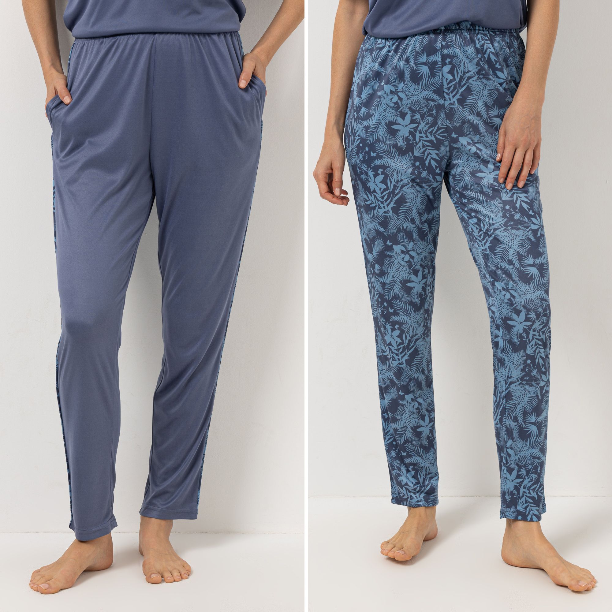 JERYMOOD 2 Hose, 1/1-Länge Rundumdehnbund Mikrofaser 1x uni, 1x bedruckt