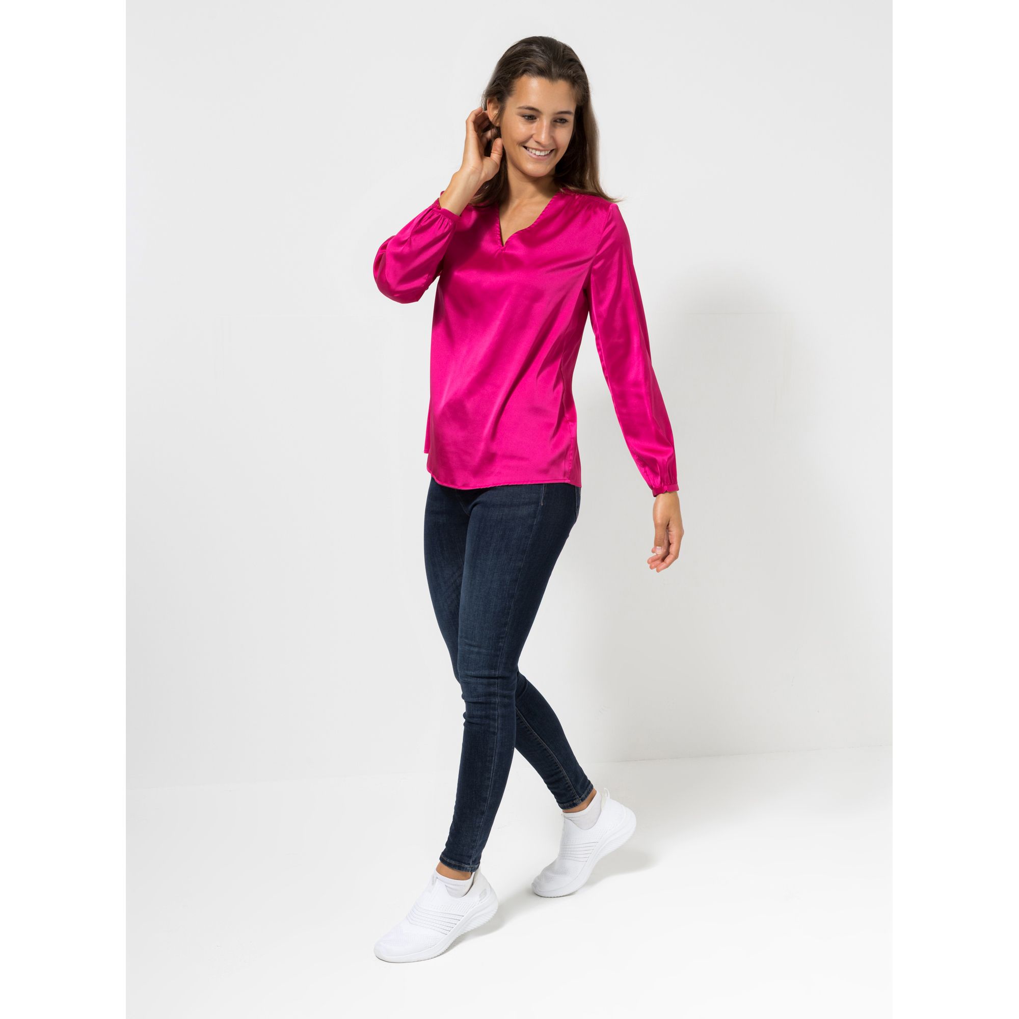 VIA MILANO Bluse; 1/1-Arm Satinoptik V-Ausschnittt figurumspielend