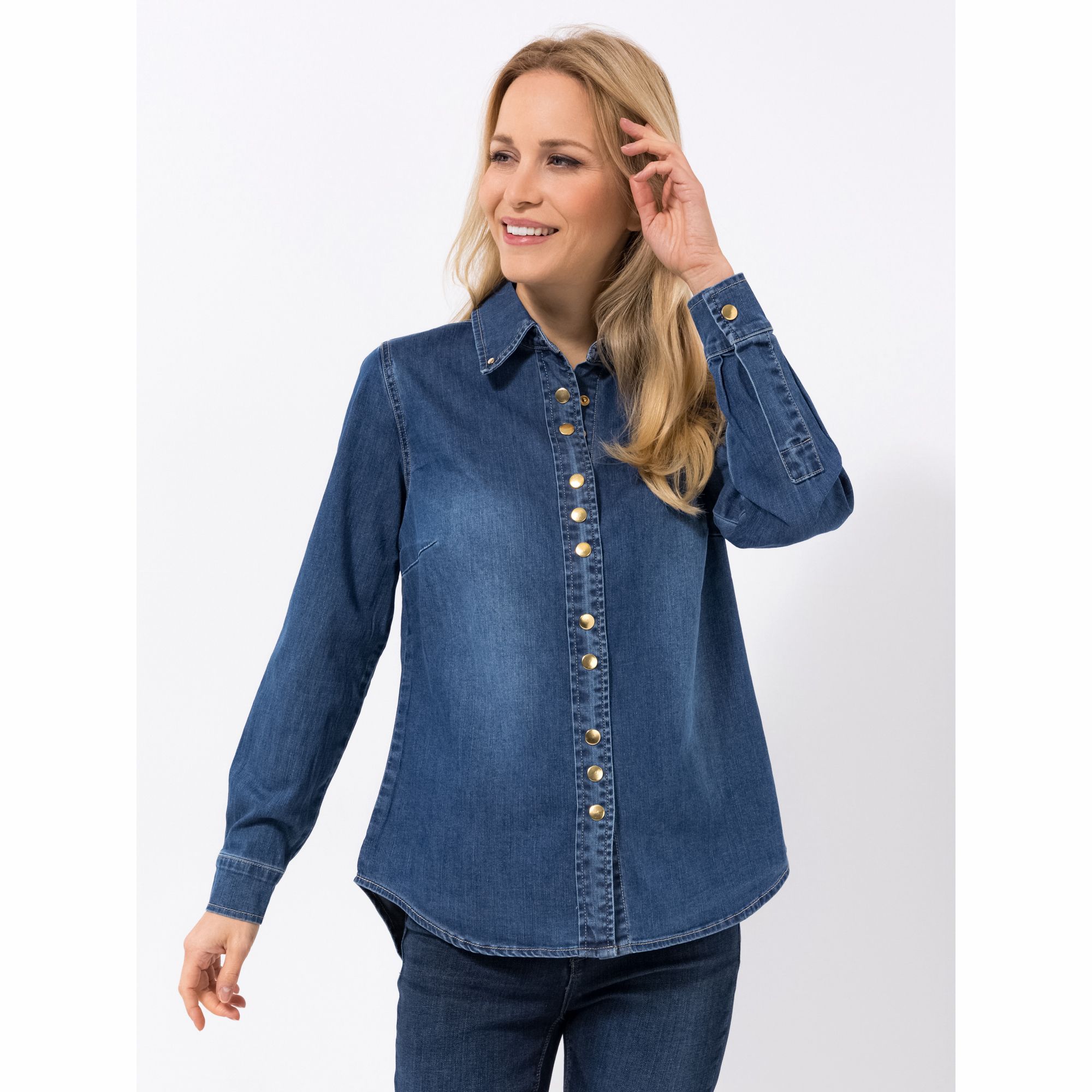 VIA MILANO Jeanshemd 1/1-Arm Kragen Druckknopfleiste