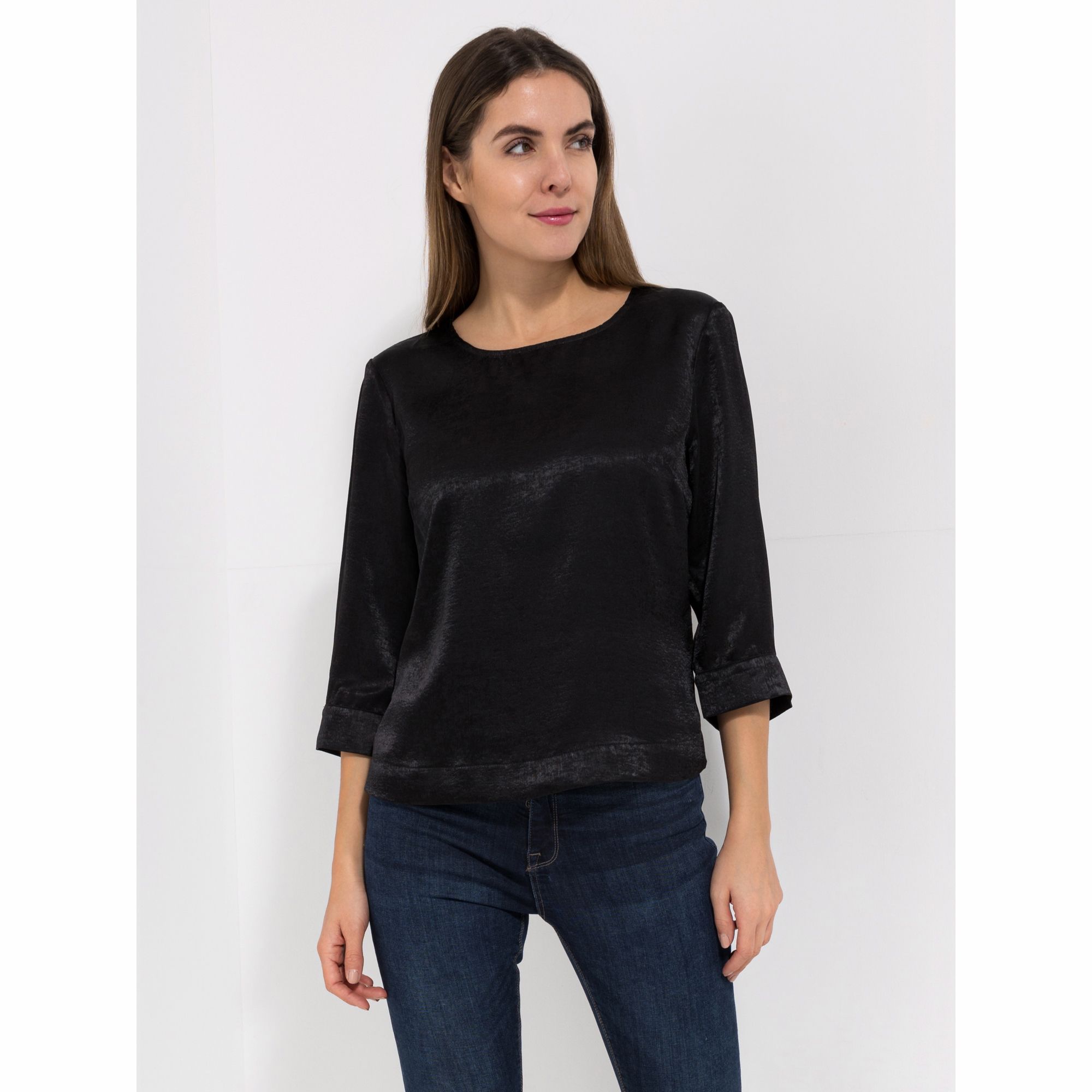 LOVELY SISTERS® Bluse 1/1-Arm Rundhalsausschnitt Materialmix