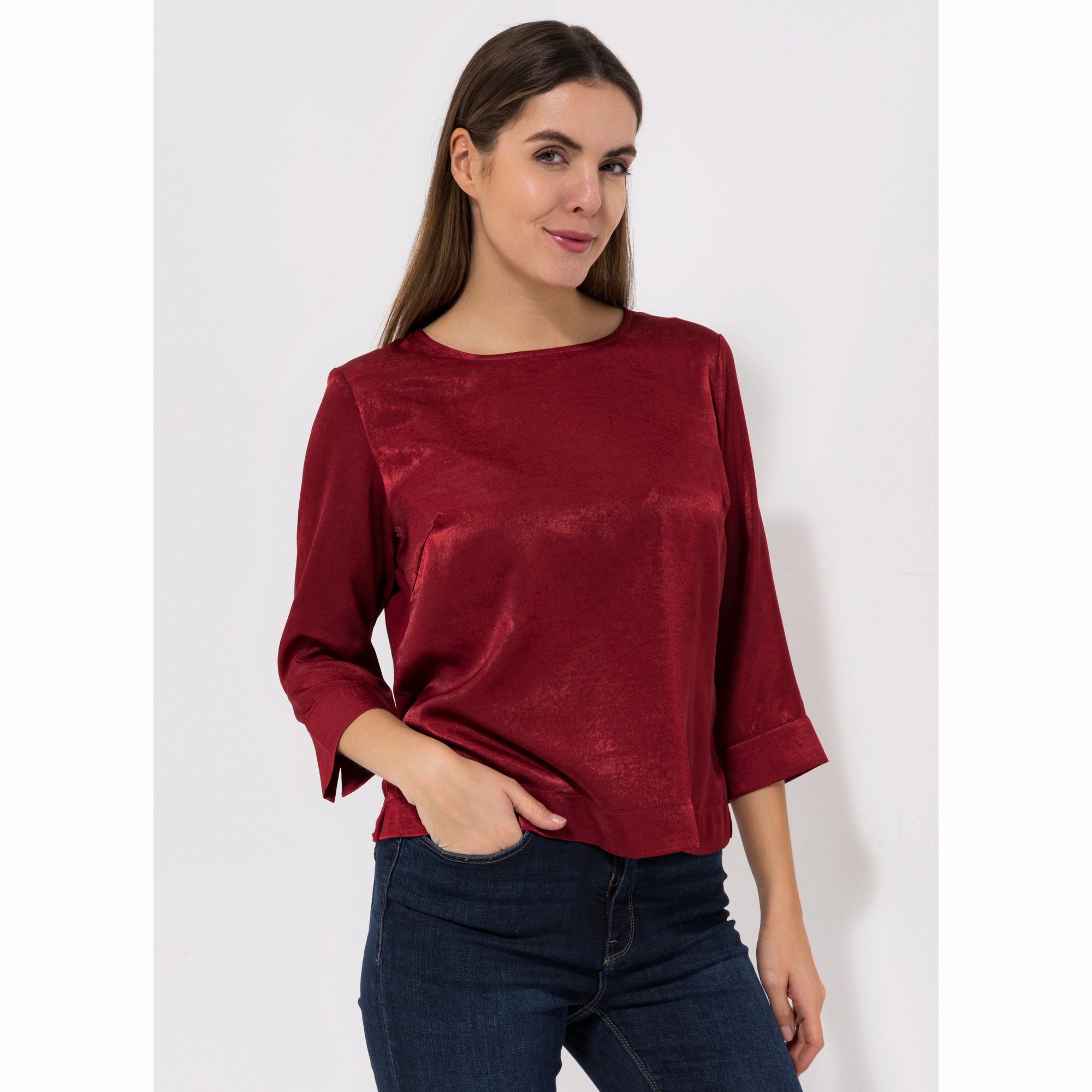 LOVELY SISTERS® Bluse 1/1-Arm Rundhalsausschnitt Materialmix