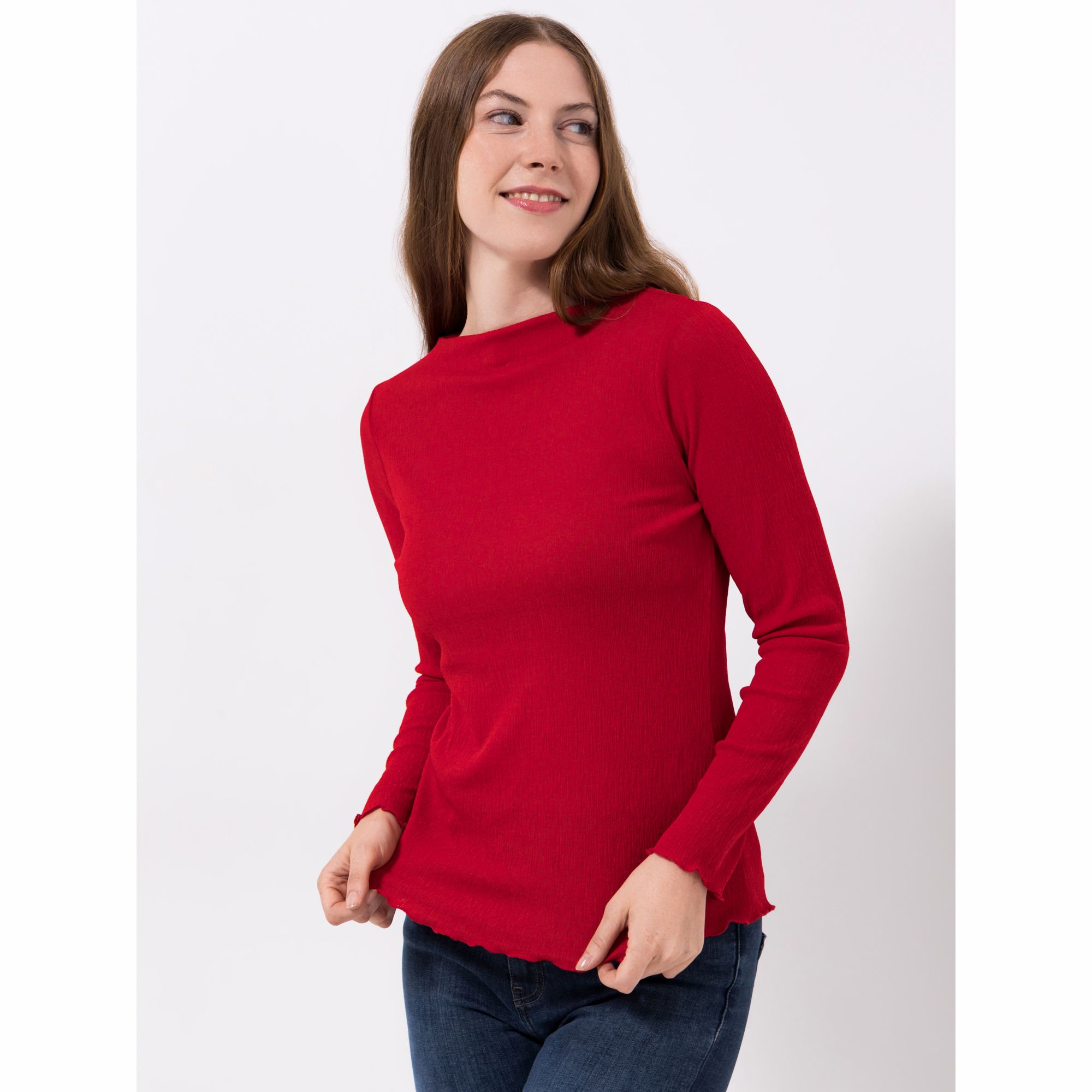 VIA MILANO Shirt, 1/1-Arm U-Boot Ausschnitt rollierte Saumkanten figurbetont