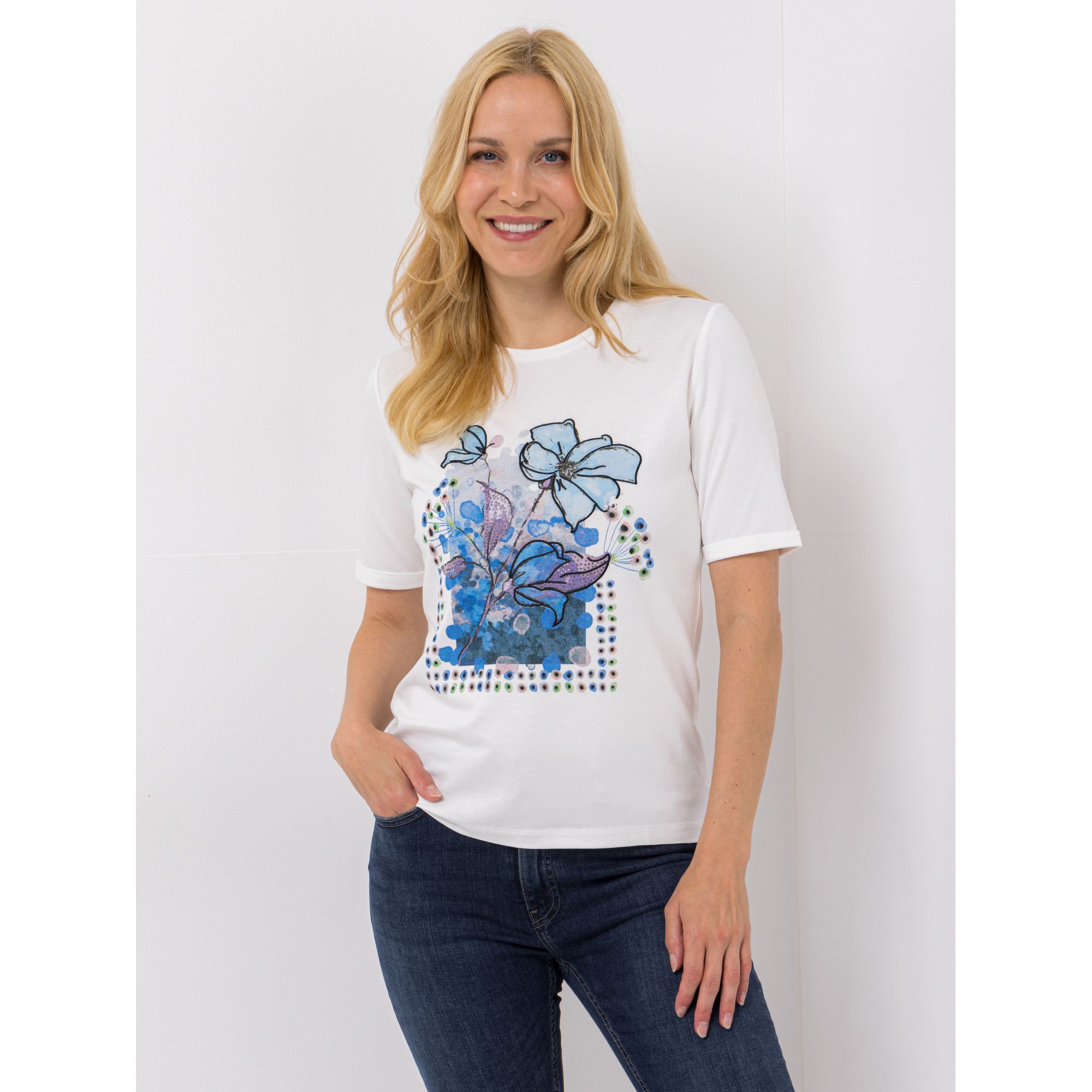 VIA MILANO Shirt, 1/2-Arm Rundhalsausschnitt platzierter Druck figurumspielend