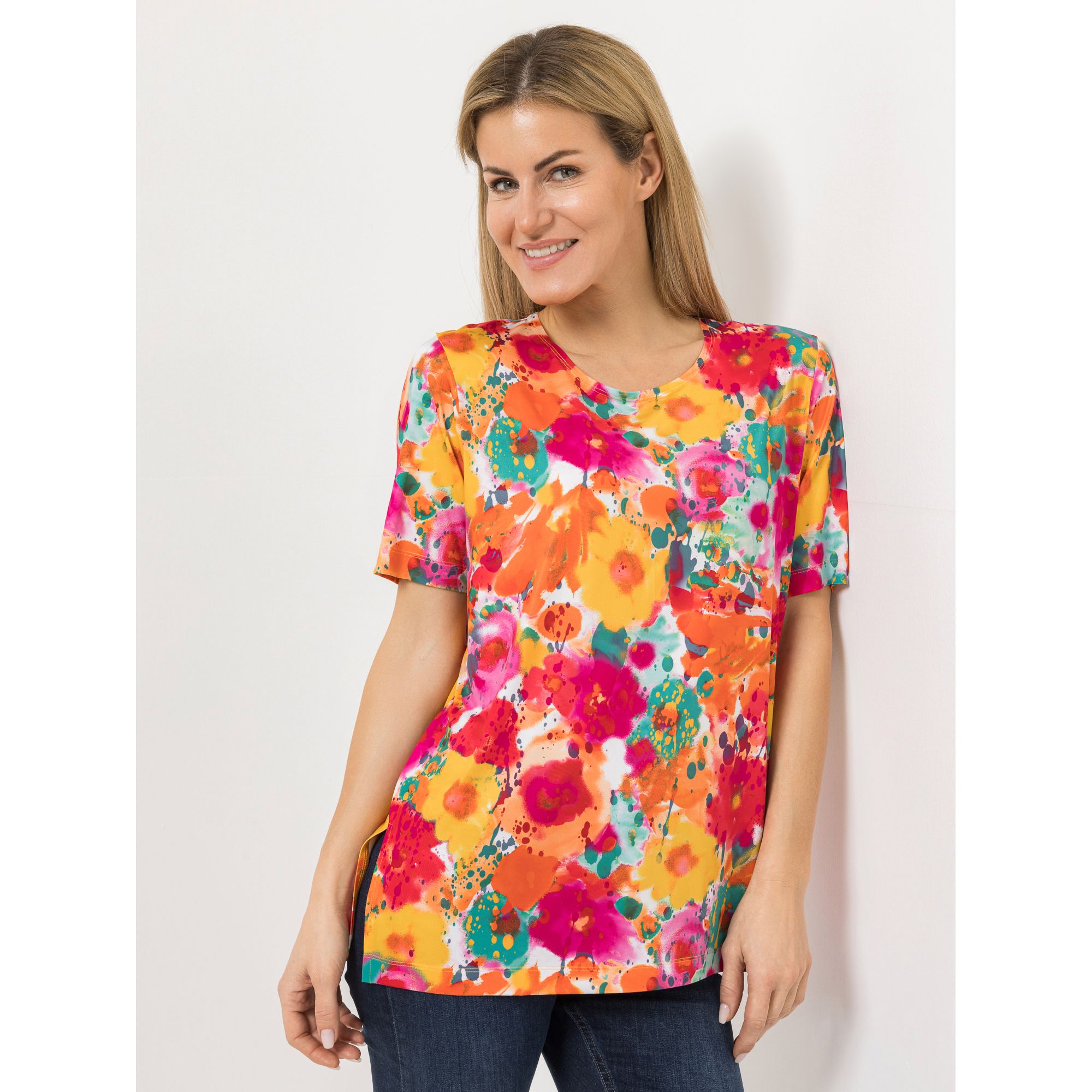 IN-PRINT Shirt 1/2-Arm Rundhalsausschnitt Blumendruck