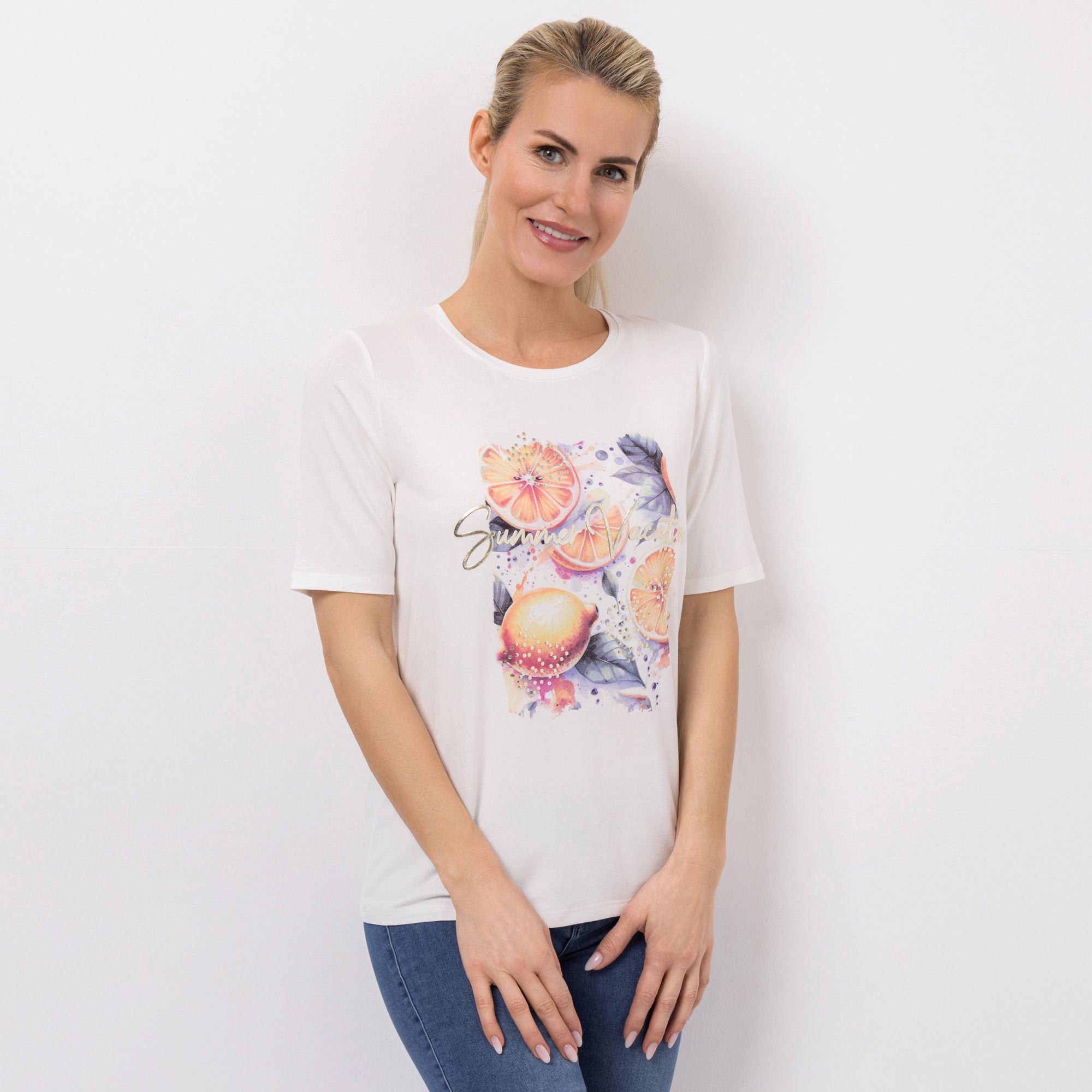 VIA MILANO Shirt, 1/2-Arm Rundhalsausschnitt platzierter Druck figurumspielend