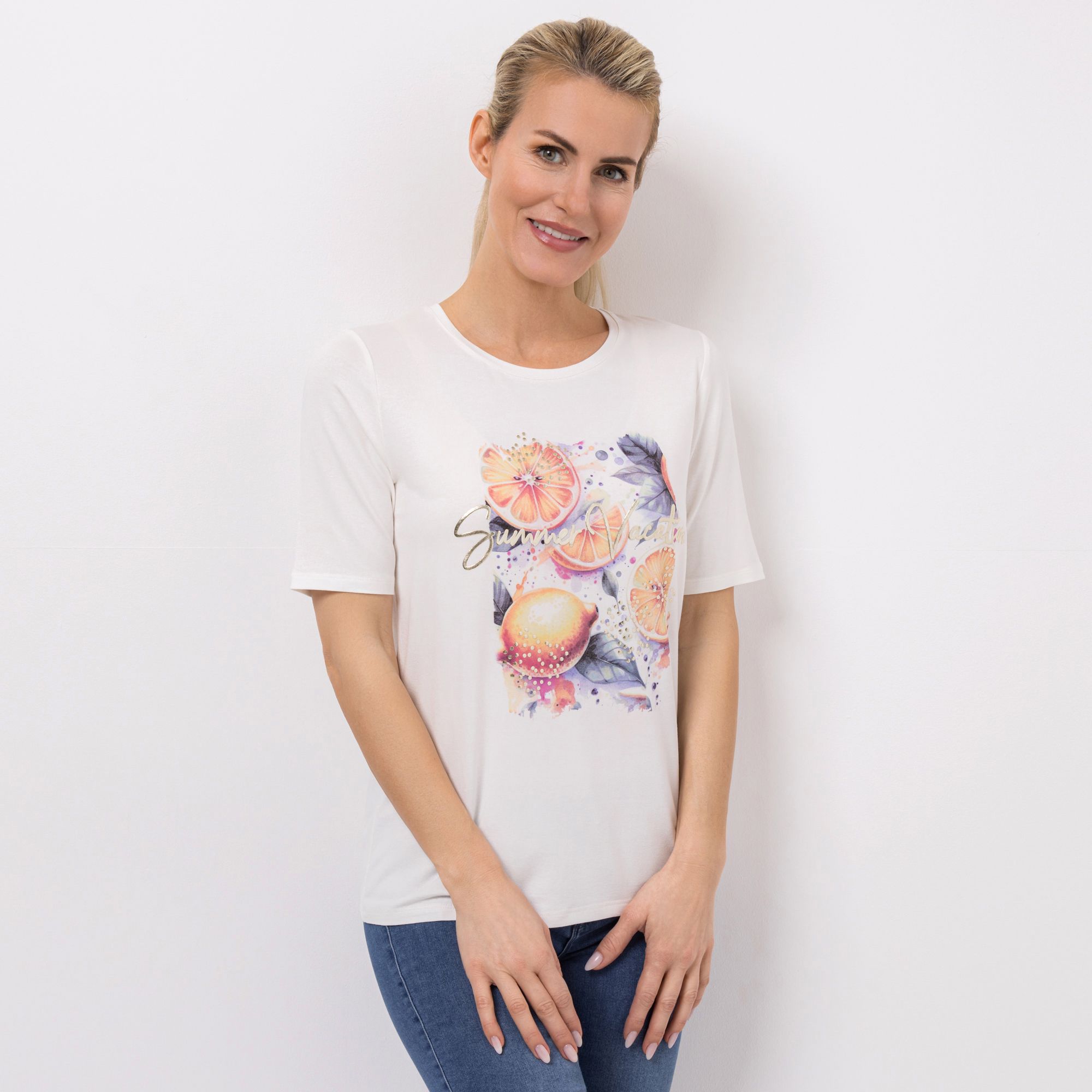 VIA MILANO Shirt, 1/2-Arm Rundhalsausschnitt platzierter Druck figurumspielend