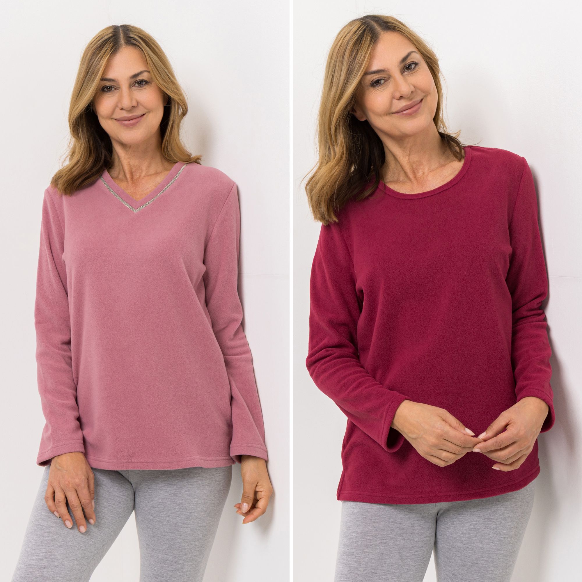 POLARSTERN HOMEWEAR 2 Shirts Mikrofaser Fleece Ausschnittvariationen mit Glitzerdetails