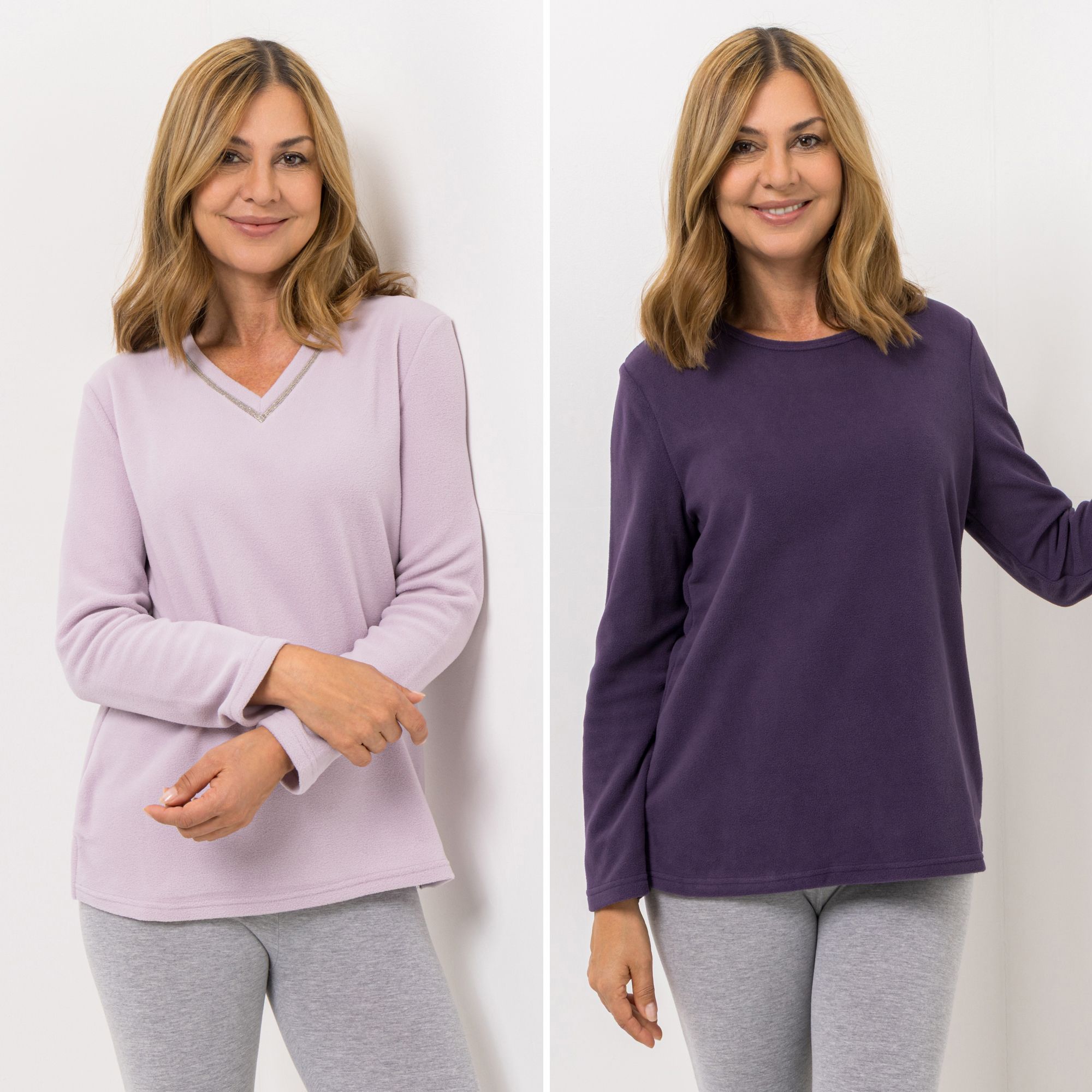 POLARSTERN HOMEWEAR 2 Shirts Mikrofaser Fleece Ausschnittvariationen mit Glitzerdetails