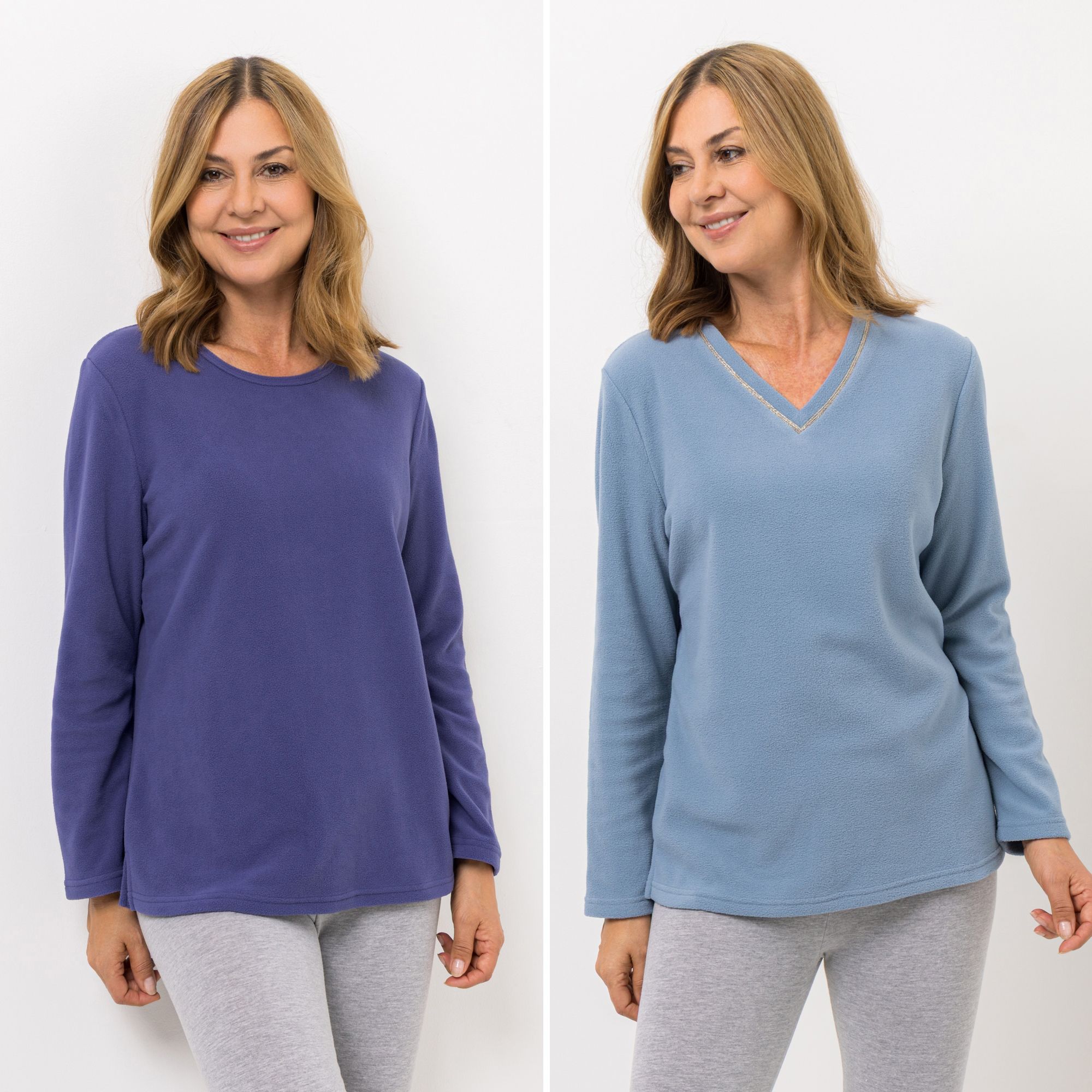 POLARSTERN HOMEWEAR 2 Shirts Mikrofaser Fleece Ausschnittvariationen mit Glitzerdetails