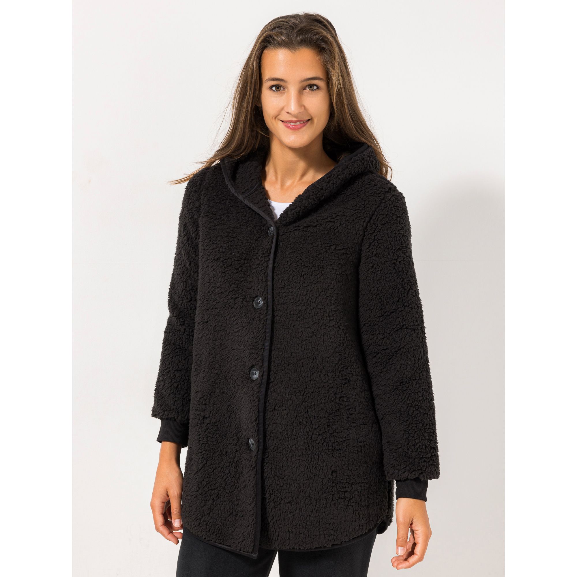 POLARSTERN HOMEWEAR Cardigan, 1/1-Arm Teddy-Optik Knopfverschluss Kapuze