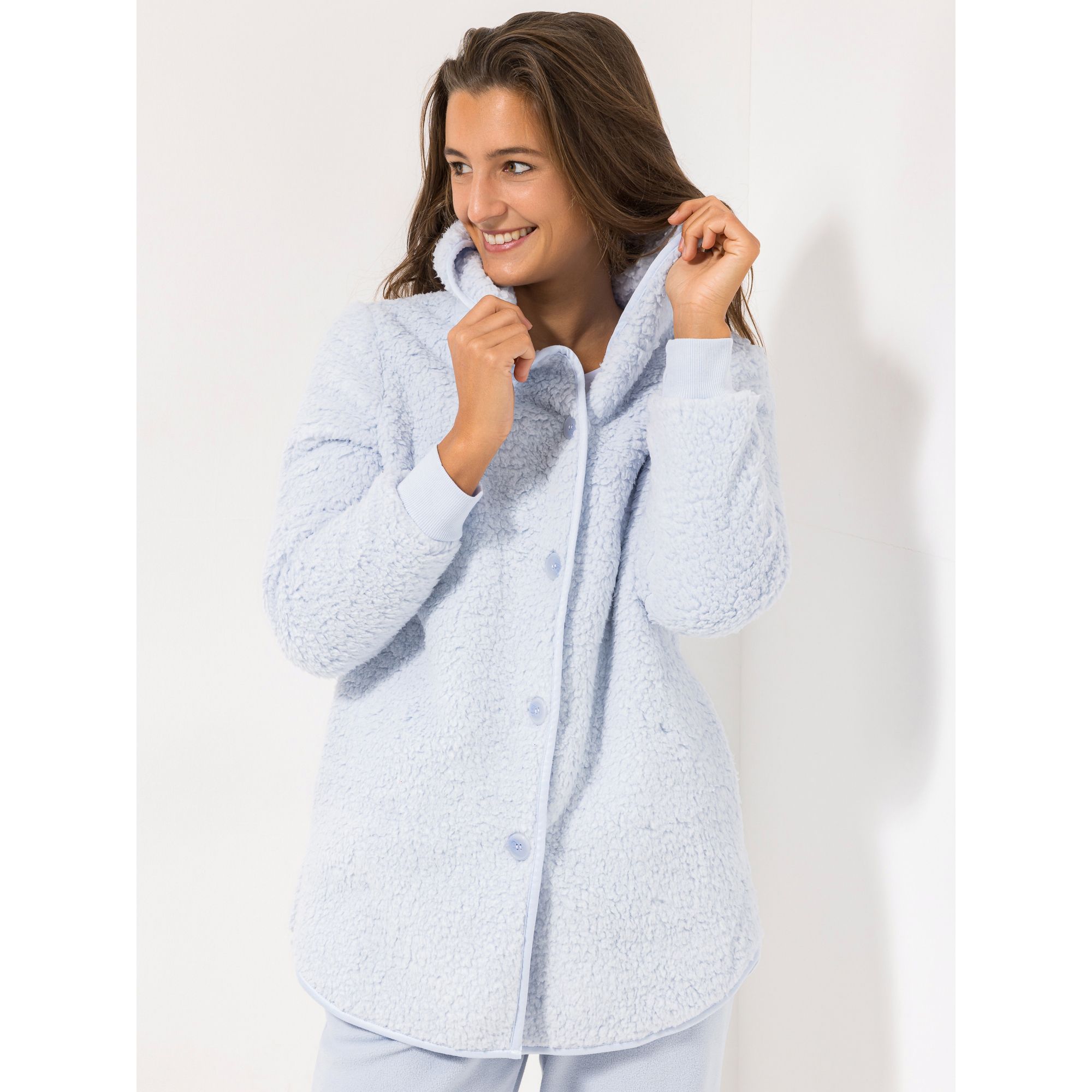 POLARSTERN HOMEWEAR Cardigan, 1/1-Arm Teddy-Optik Knopfverschluss Kapuze