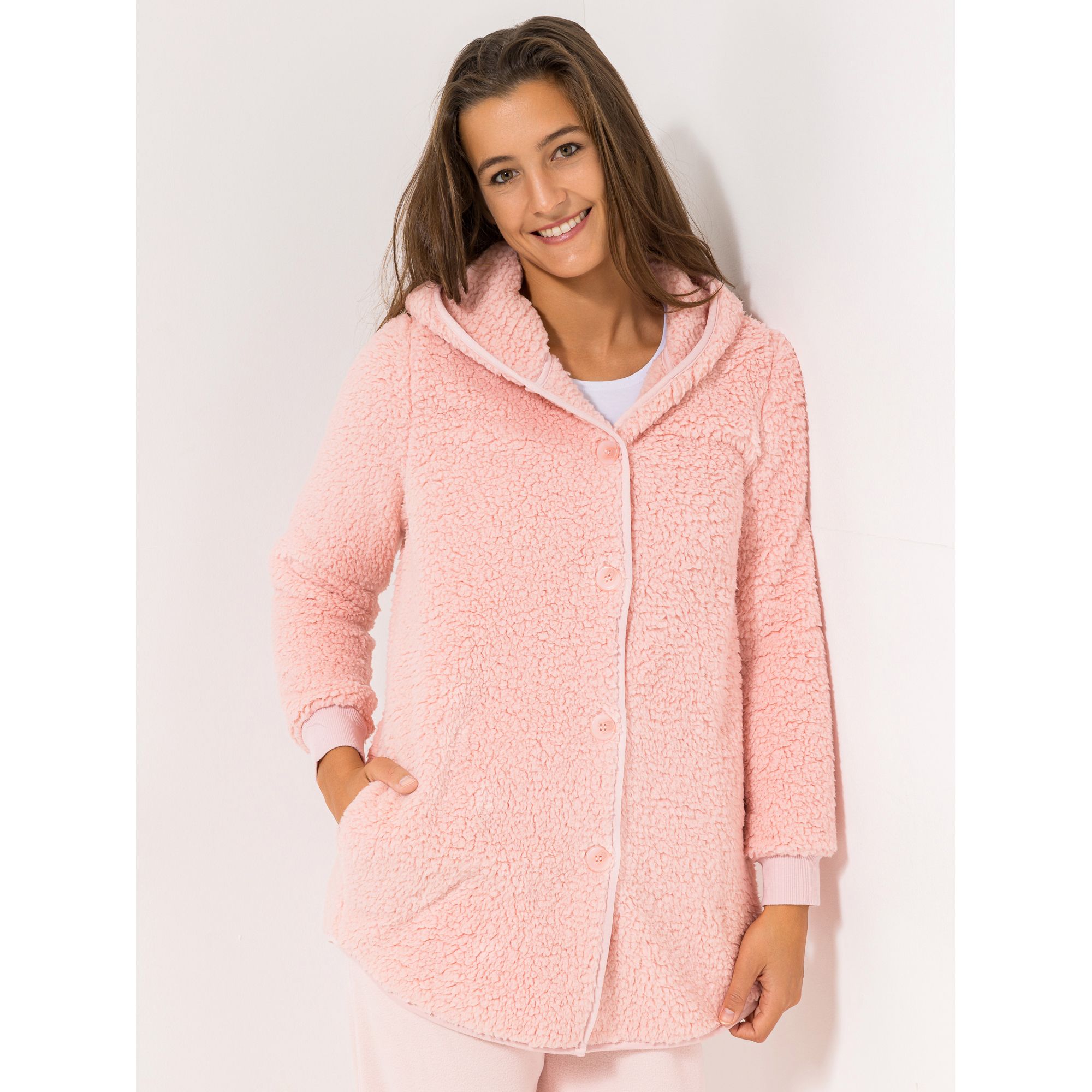 POLARSTERN HOMEWEAR Cardigan, 1/1-Arm Teddy-Optik Knopfverschluss Kapuze