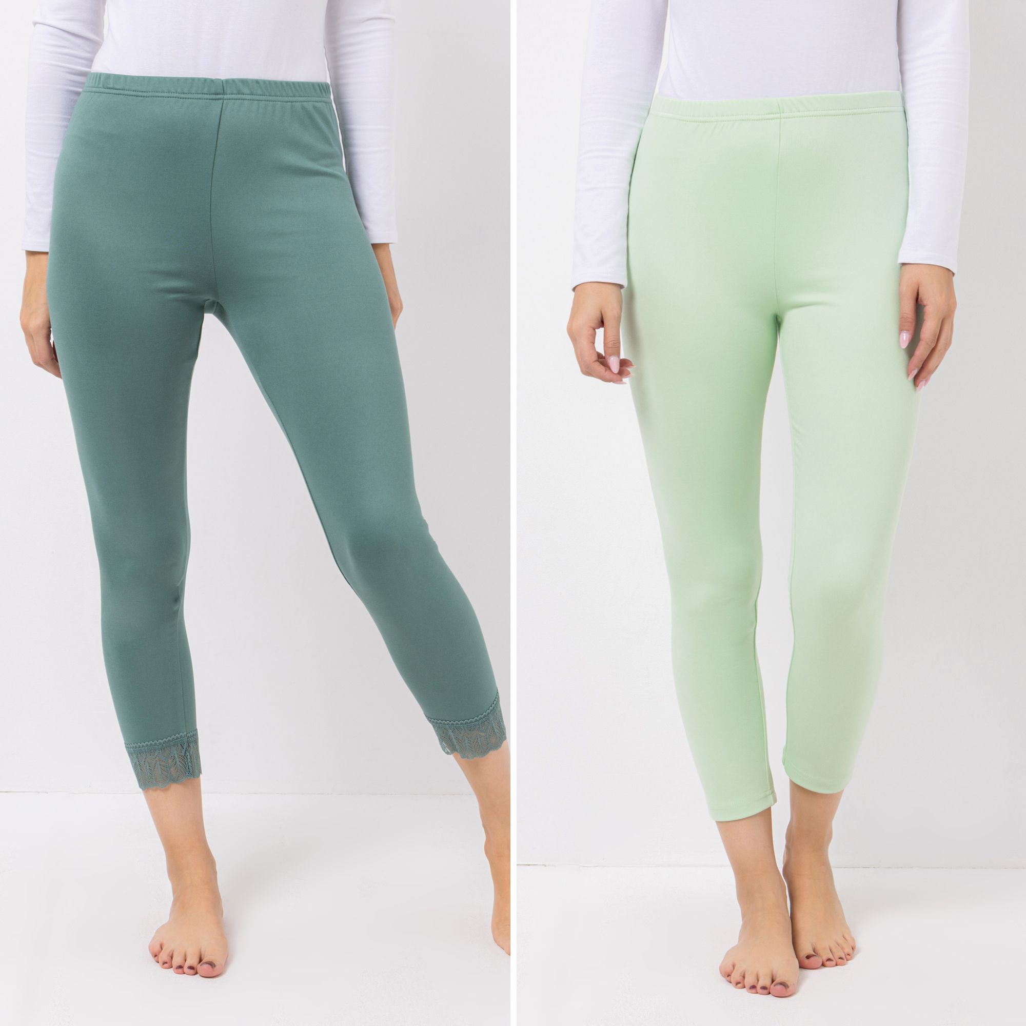 JERYMOOD HOMEWEAR 2 Leggings, 7/8-Länge Mikrofaser Rundumdehnbund 1x mit Spitzendetail