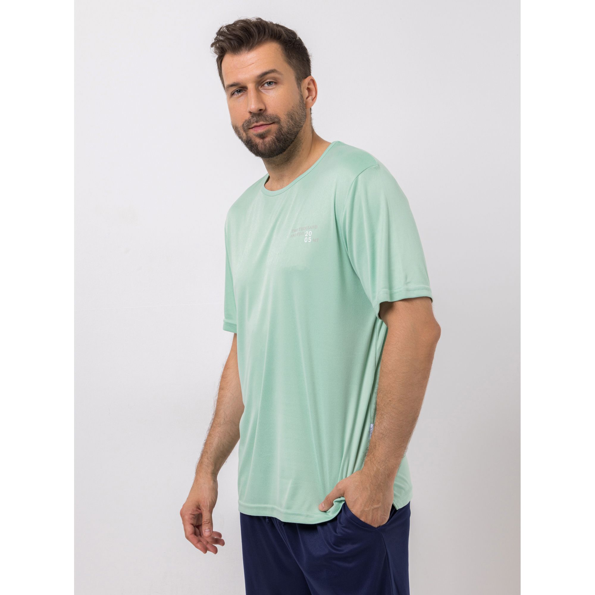 MEN'S TOUCH Shirt, 1/2-Arm Mikrofaser Rundhalsausschnitt Seitenschlitze