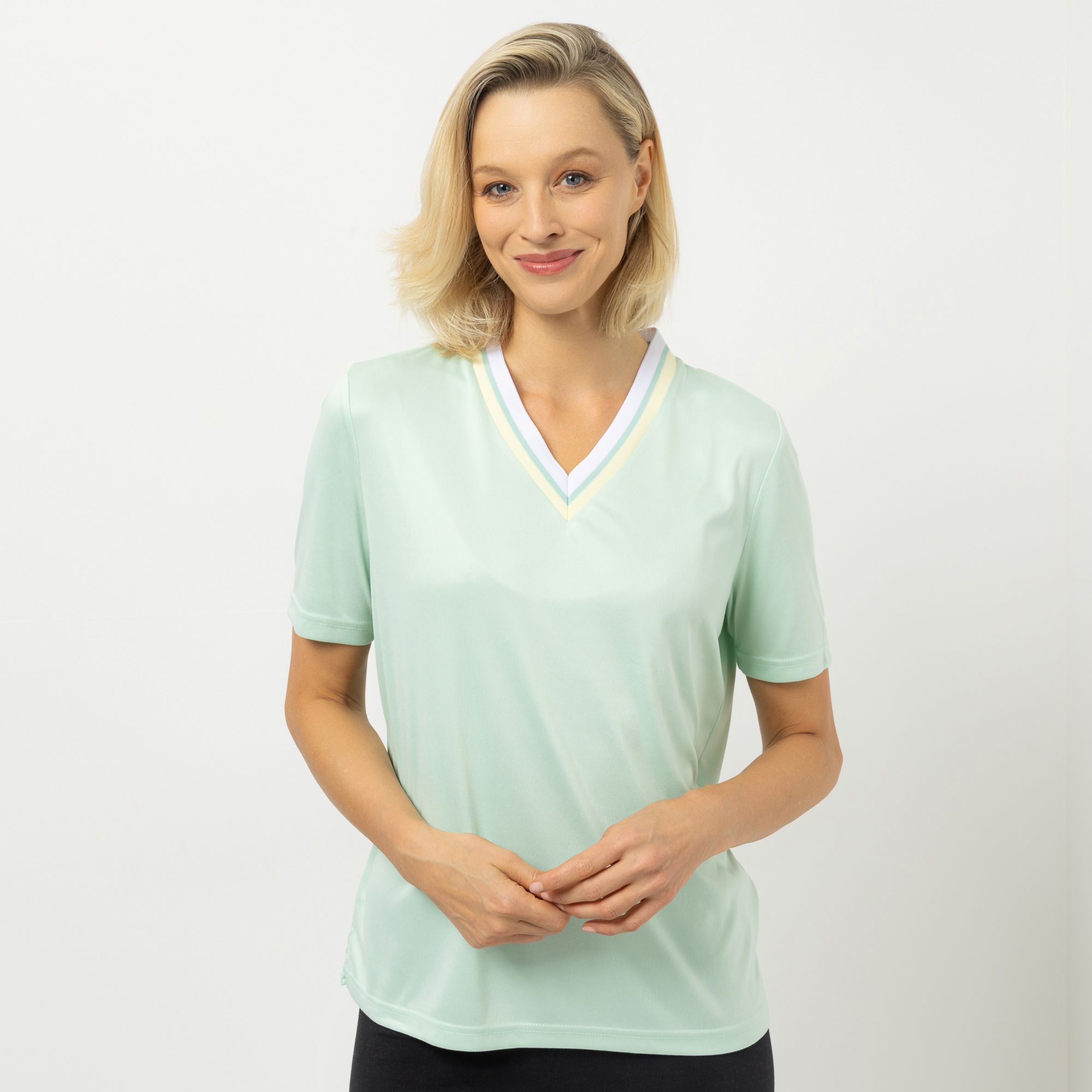JERYMOOD HOMEWEAR Shirt, 1/2-Arm V-Ausschnitt gestreifte Blende Seitenschlitzen
