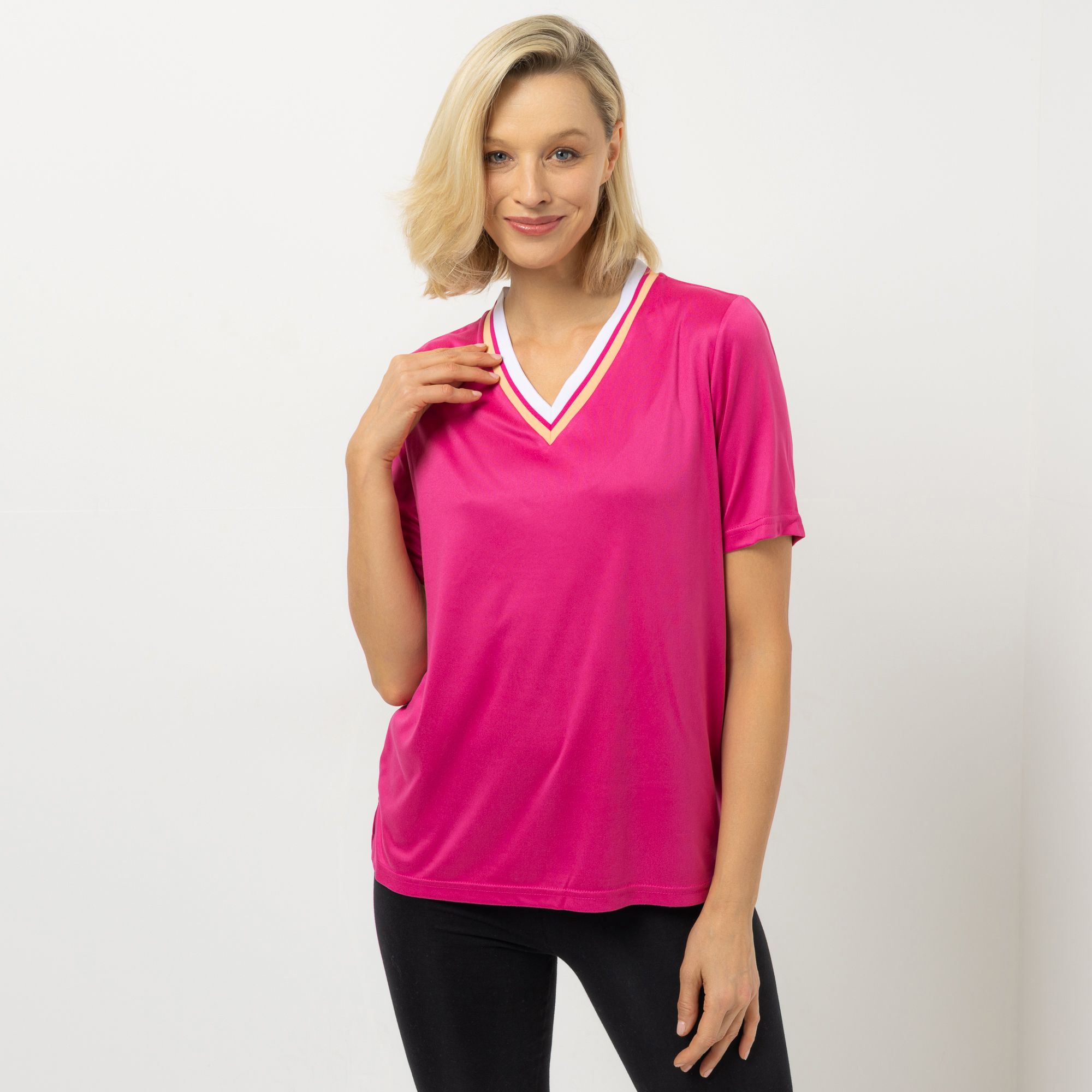 JERYMOOD HOMEWEAR Shirt, 1/2-Arm V-Ausschnitt gestreifte Blende Seitenschlitzen