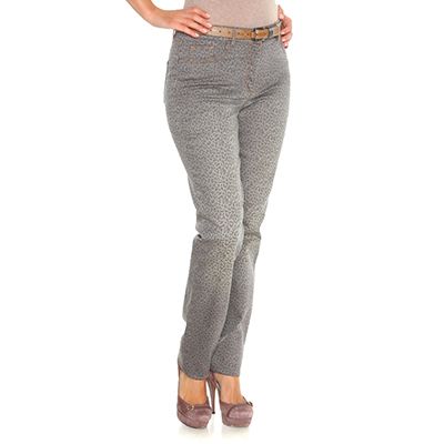 VIA MILANO Damenhose 5-Pocket-Style Leodruck Gürtel