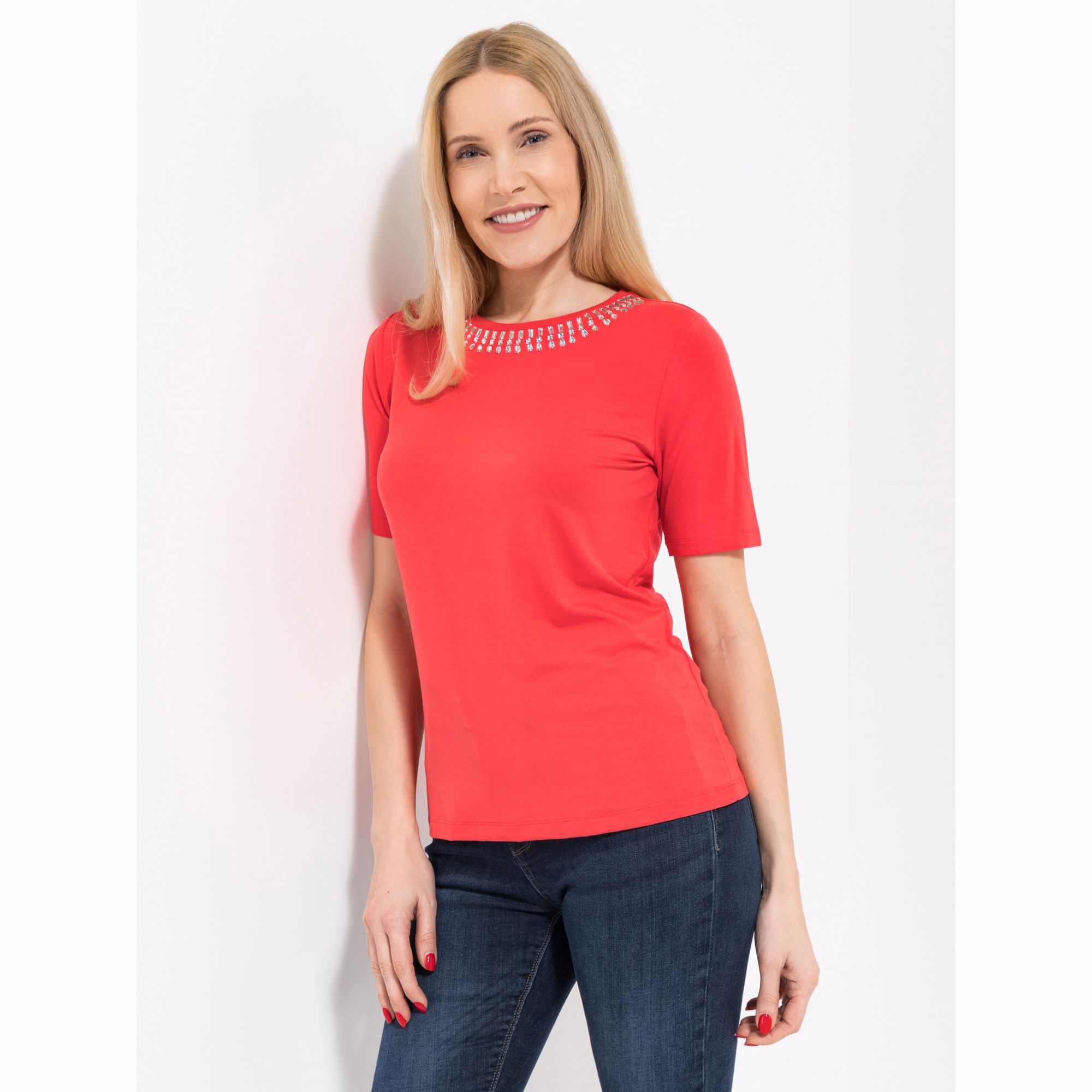 VIA MILANO Shirt, 1/2-Arm Rundhalsausschnitt Glitzerdetails mit ECOVERO Viskose