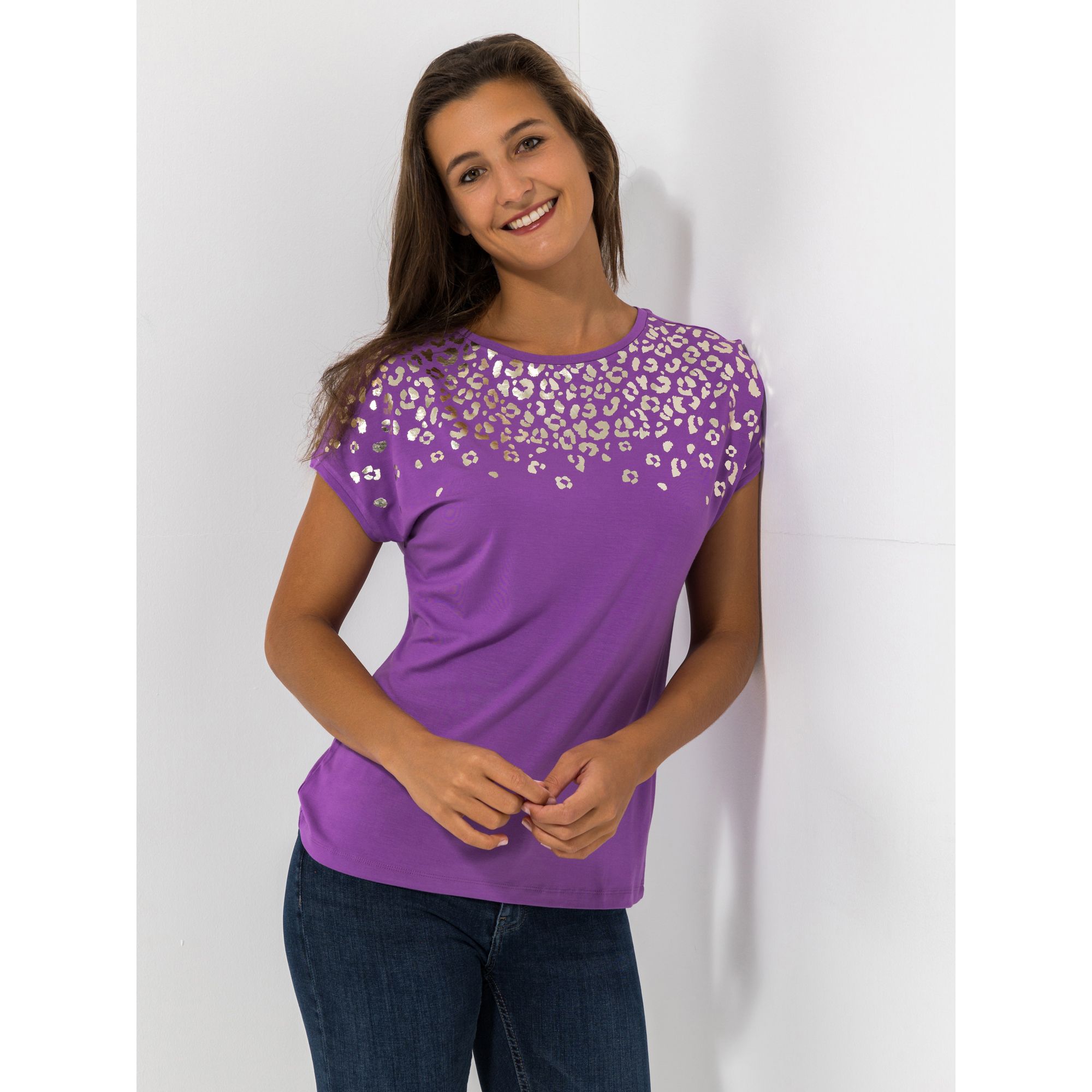 VIA MILANO Shirt, 1/2-Arm Rundhalsausschnitt Foliendruck mit ECOVERO Viskose