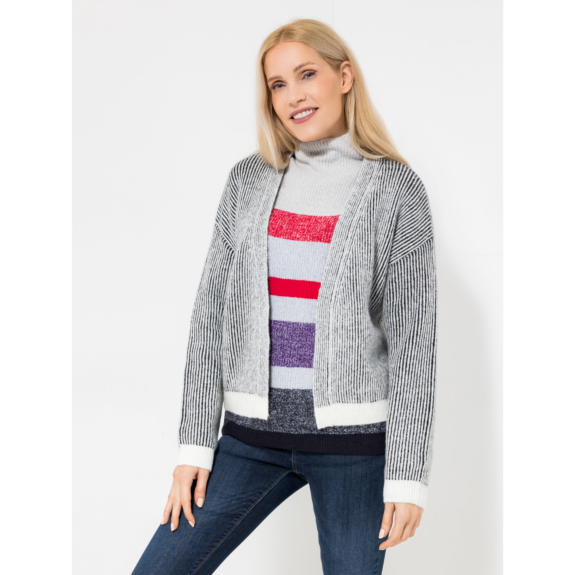 LOVELY SISTERS® Strickjacke 1/1-Arm offene Front Rippenstrick