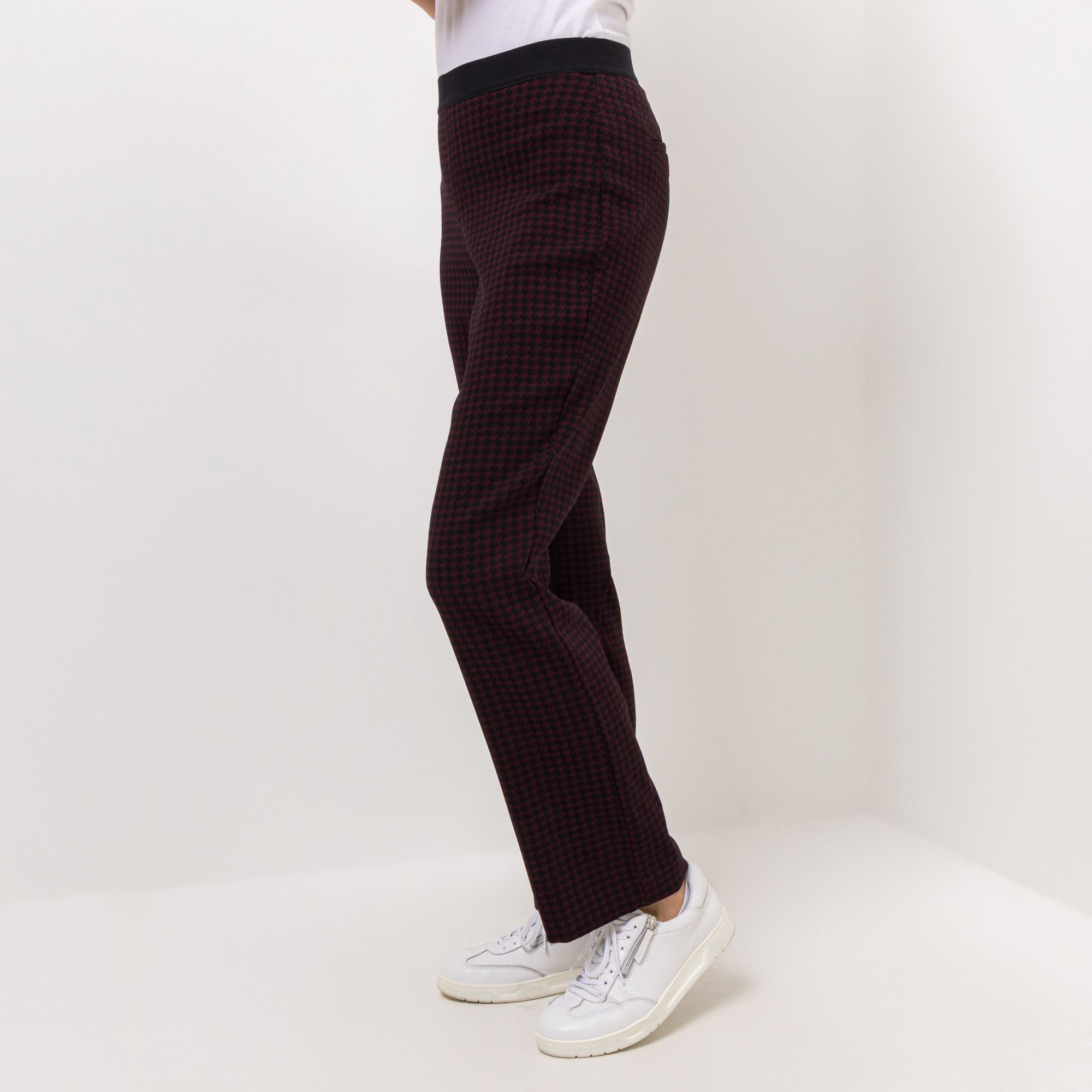 DENIM & CO. Hose, lange Form Rundumdehnbund Hahnentritt ausgestellter Saum