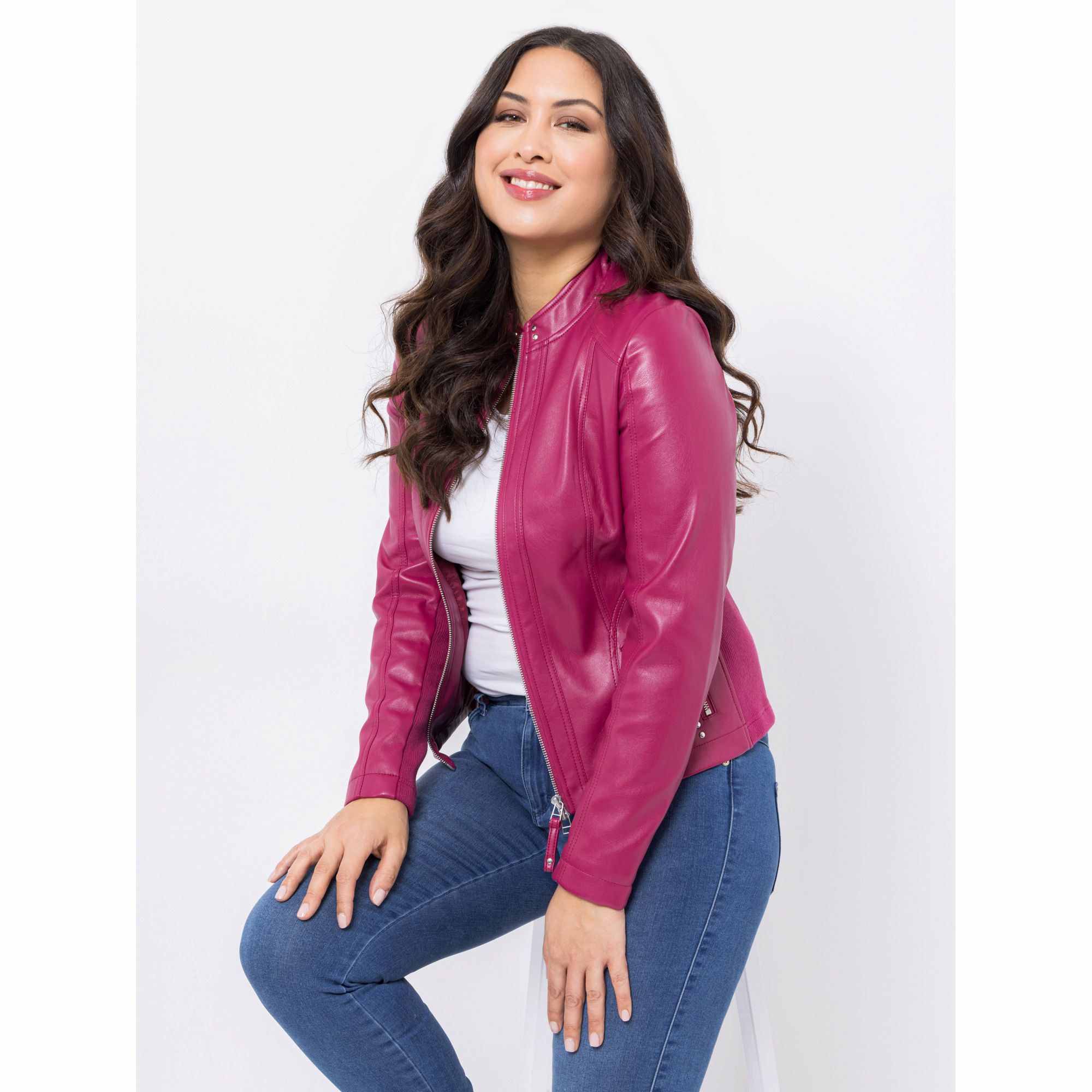 VIA MILANO Jacke, 1/1-Arm Nappaleder-Optik Nietendetails figurbetont