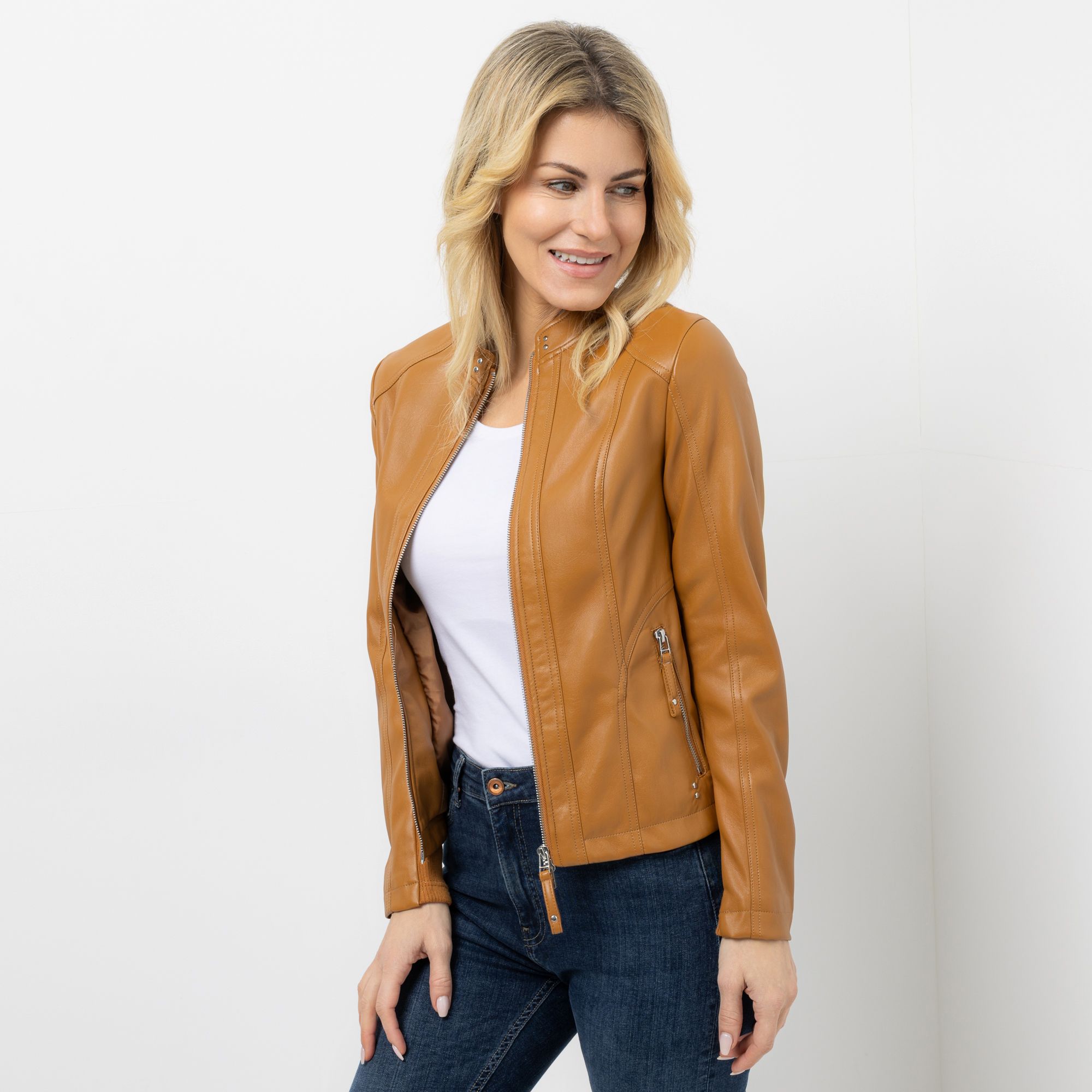 VIA MILANO Jacke, 1/1-Arm Nappaleder-Optik Nietendetails figurbetont