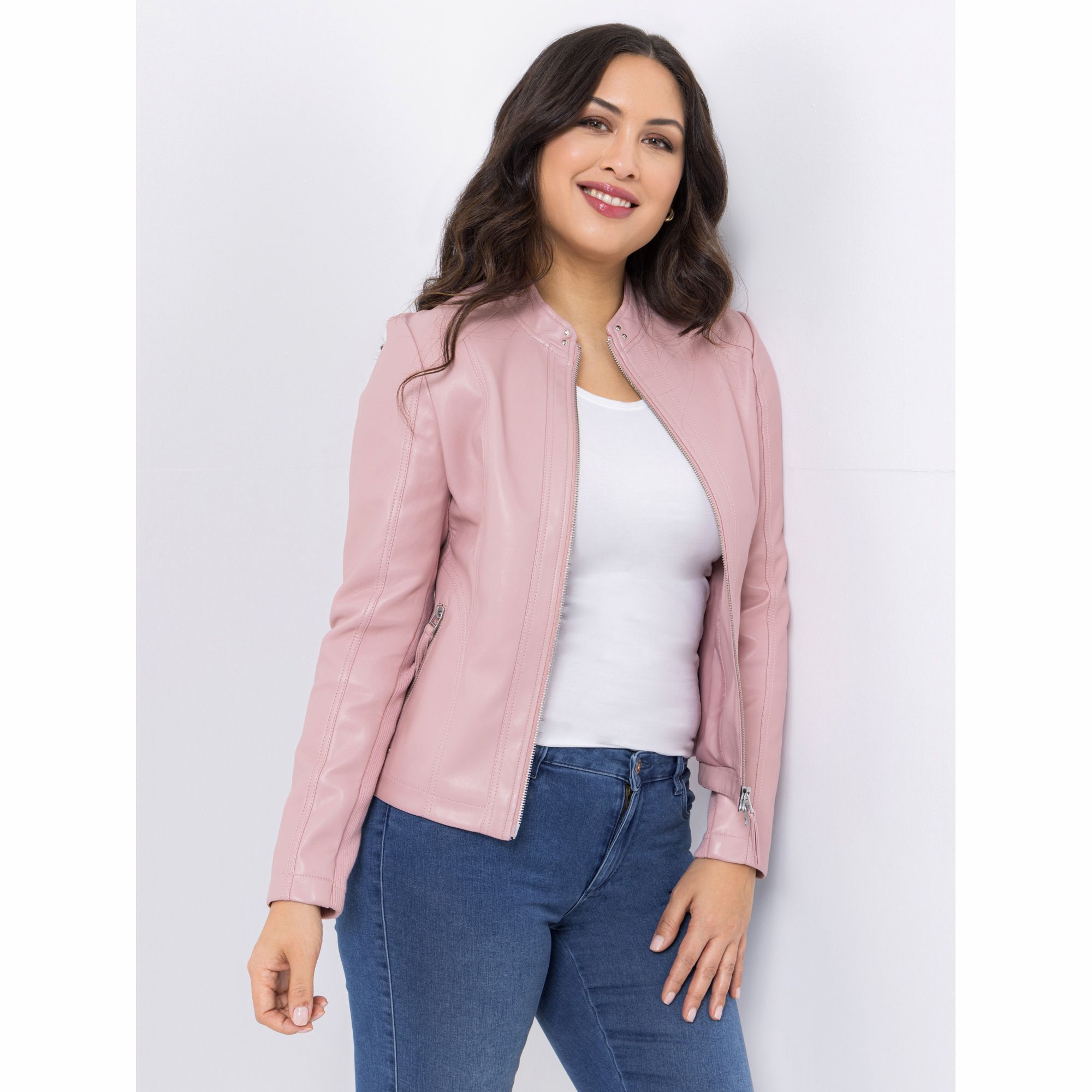 VIA MILANO Jacke, 1/1-Arm Nappaleder-Optik Nietendetails figurbetont