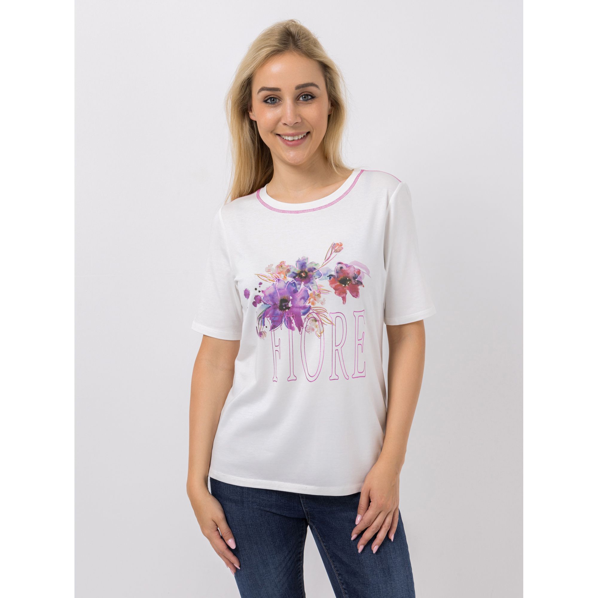 VIA MILANO Shirt, 1/2-Arm Rundhalsausschnitt platzierter Druck figurumspielend