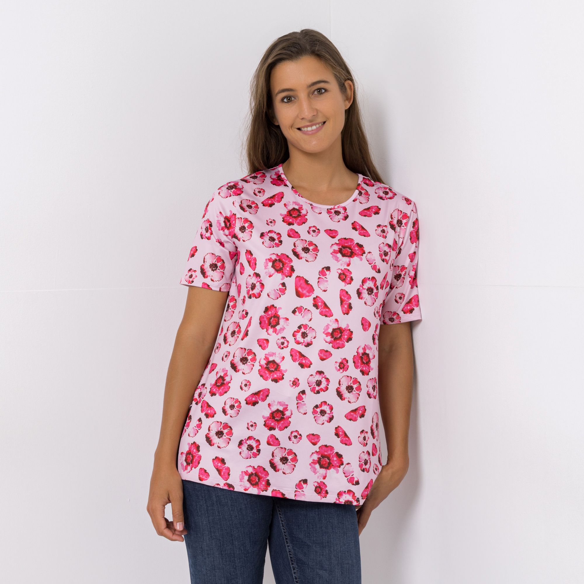 IN-PRINT Jersey-Shirt, 1/2-Arm Rundhalsausschnitt Seitenschlitze Leger weit