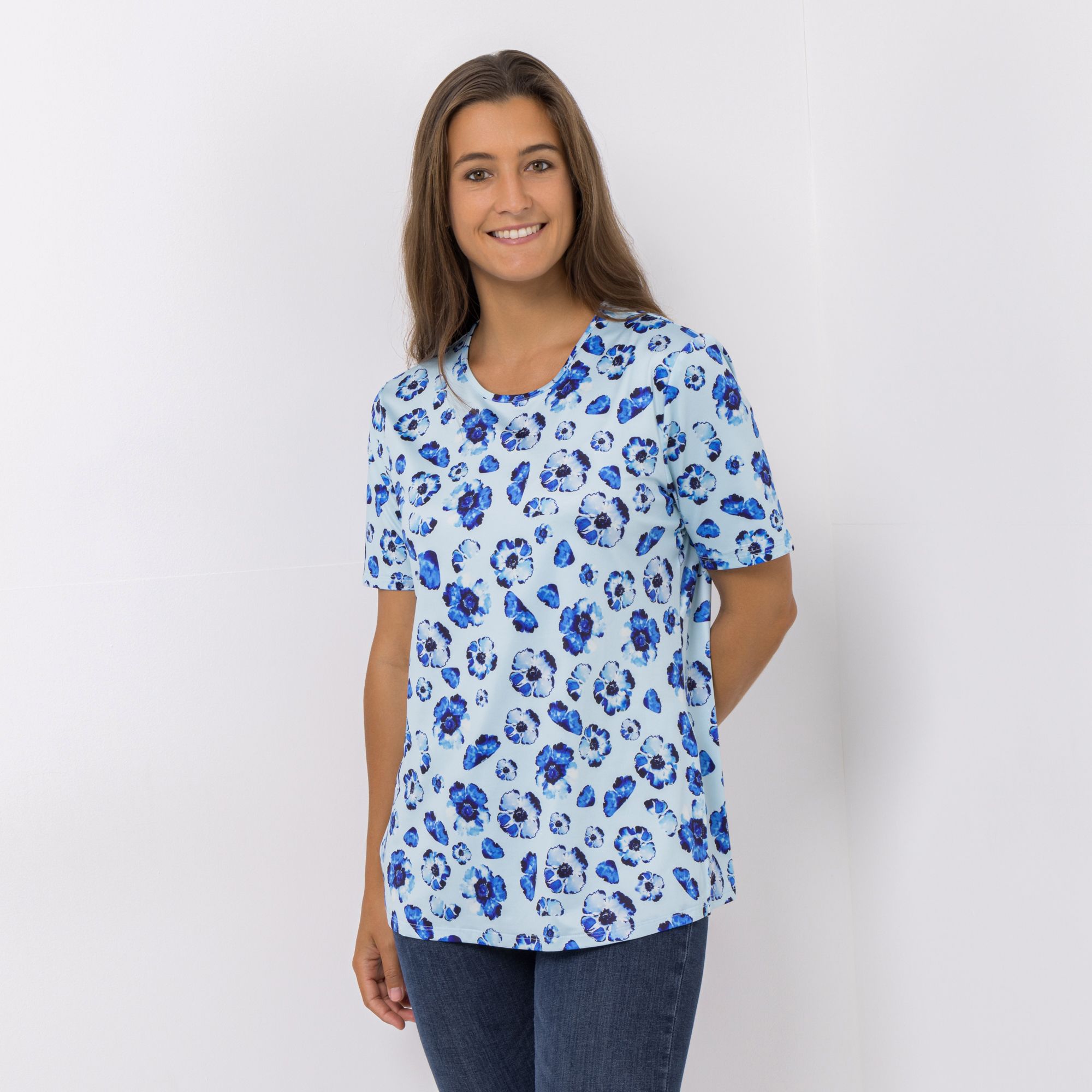 IN-PRINT Jersey-Shirt, 1/2-Arm Rundhalsausschnitt Seitenschlitze Leger weit