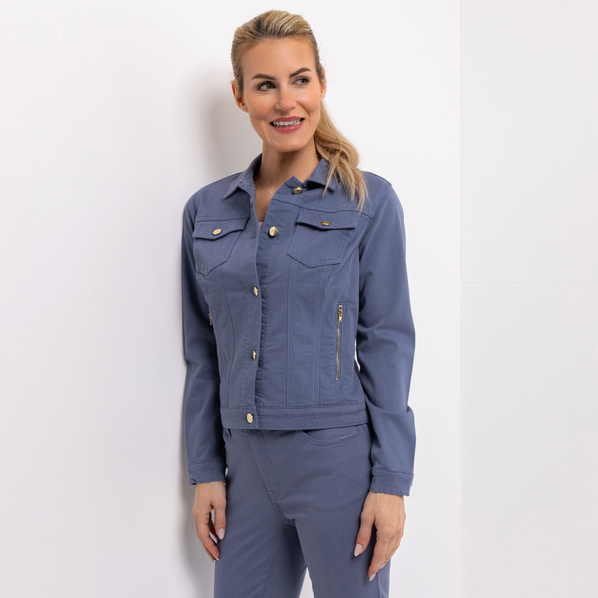 VIA MILANO Jeansjacke, 1/1-Arm Kragen Knopfleiste figurbetont