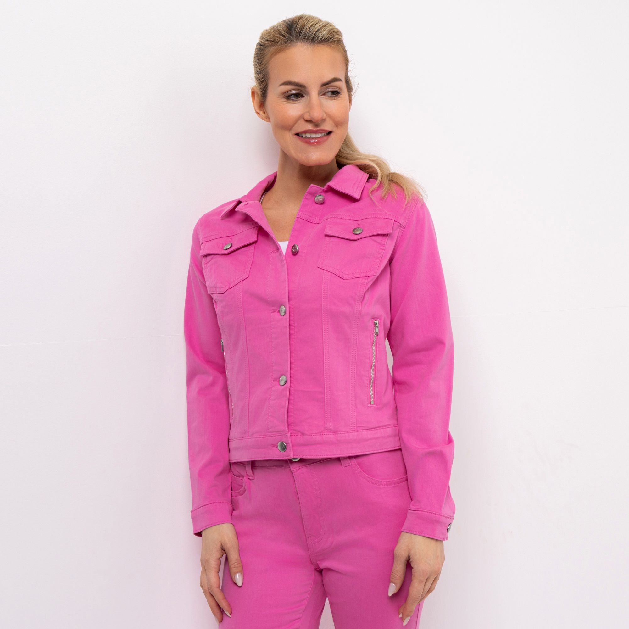 VIA MILANO Jeansjacke, 1/1-Arm Kragen Knopfleiste figurbetont