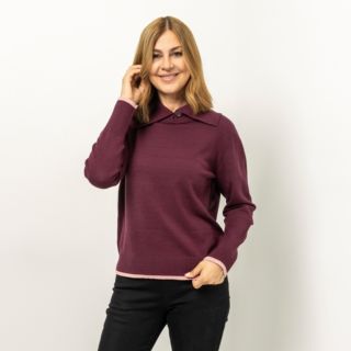 BRUCE DARNELL Pullover, langarm Kragen mit Knopf Kontraststreifen figurumspielend