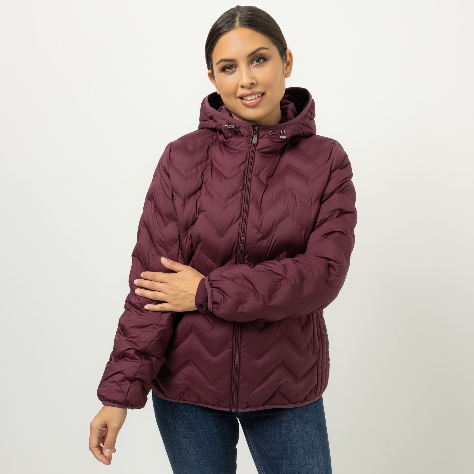 DENIM & CO. Steppjacke Kapuze Eingrifftaschen Zickzack-Steppoptik