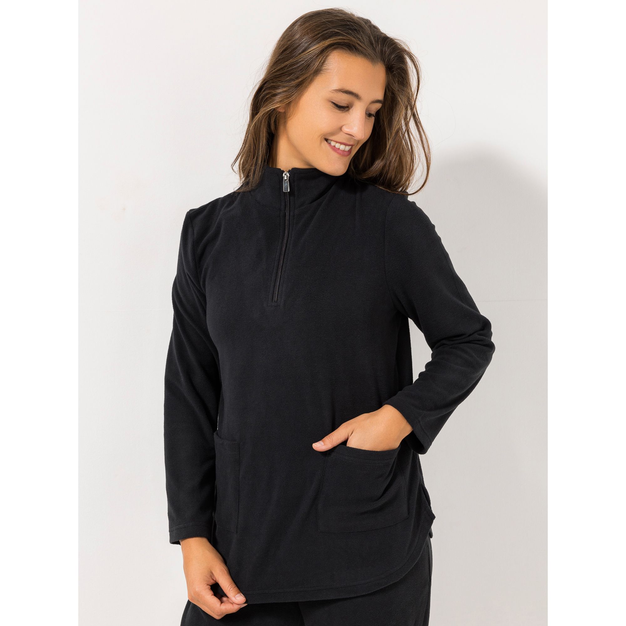 POLARSTERN HOMEWEAR Troyer, 1/1-Arm Mikrofaser Fleece Stehkragen Seitenschlitze