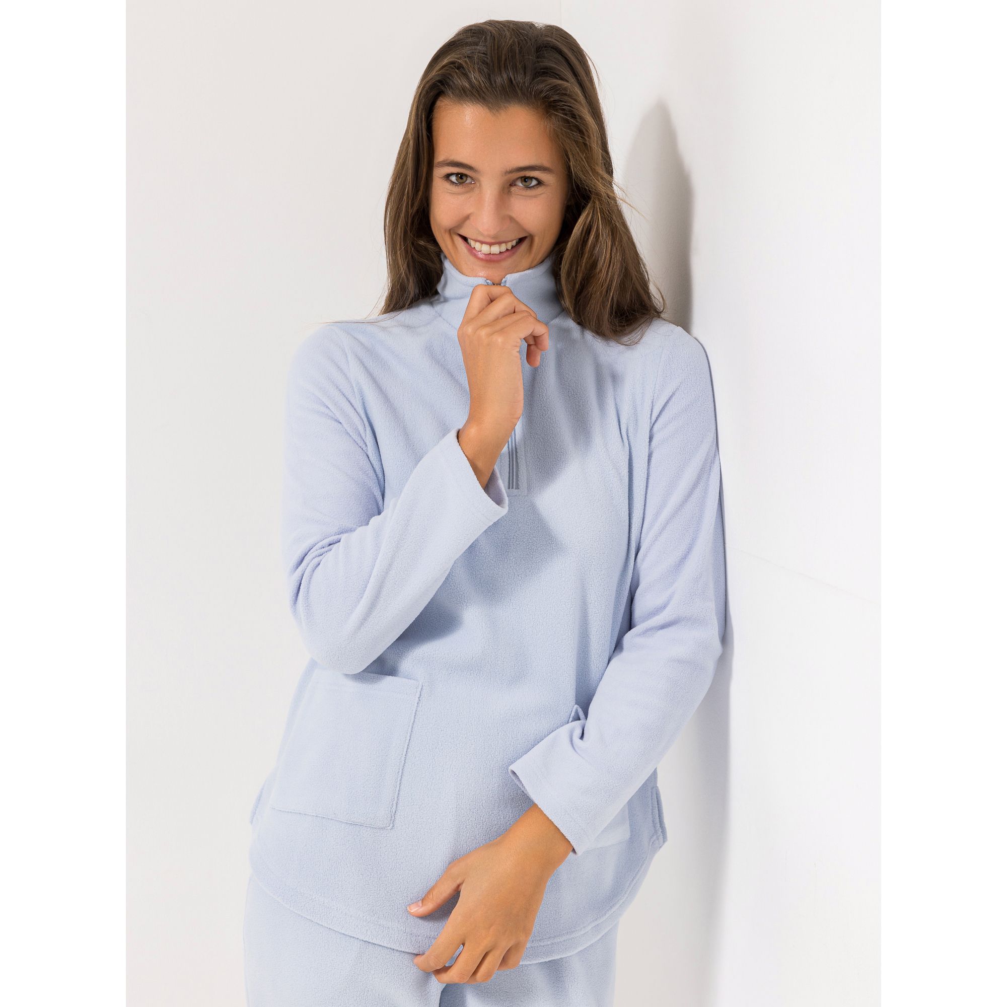 POLARSTERN HOMEWEAR Troyer, 1/1-Arm Mikrofaser Fleece Stehkragen Seitenschlitze