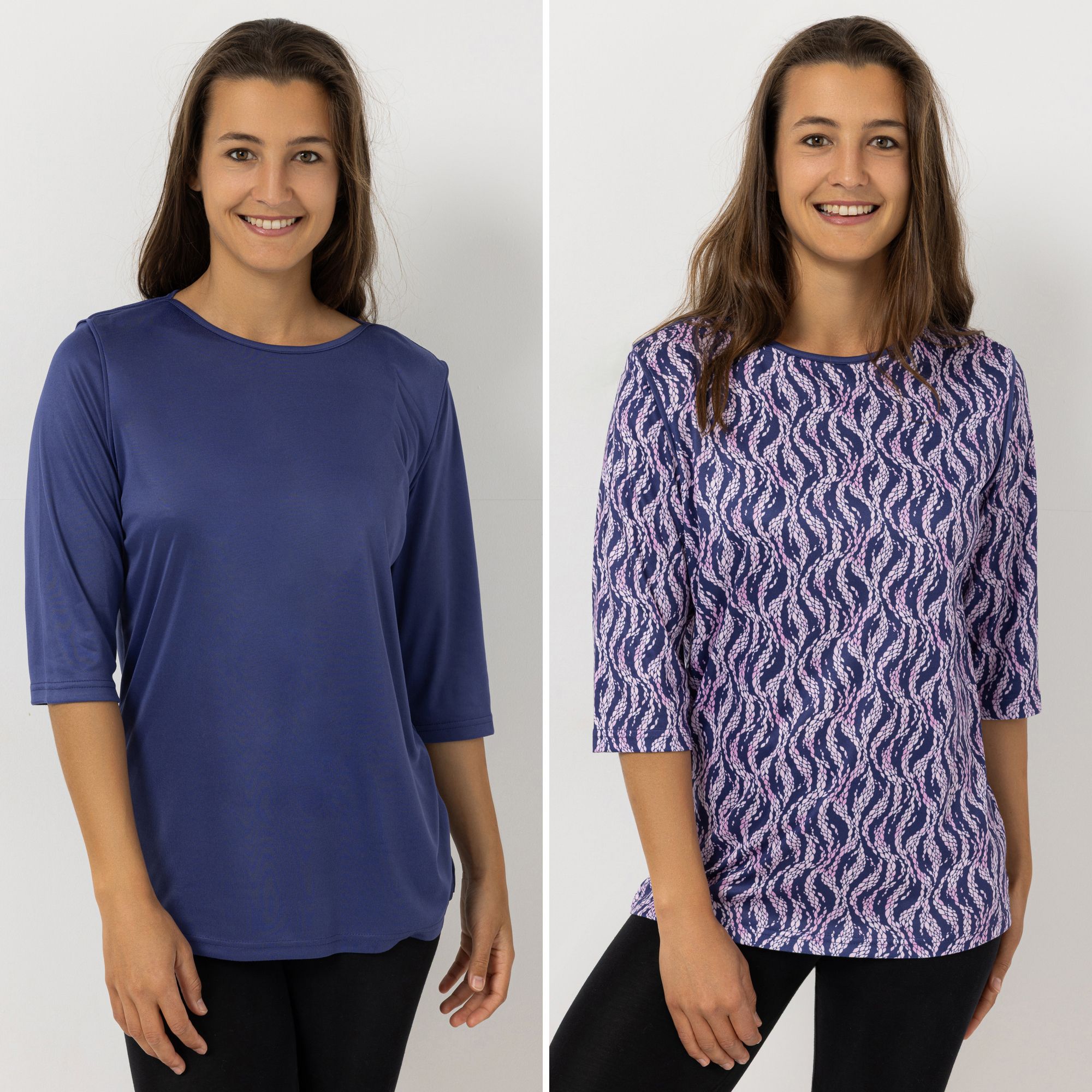 JERYMOOD HOMEWEAR 2 Shirts, 3/4-Arm Mikrofaser Seitenschlitze U-Boot-Ausschnitt