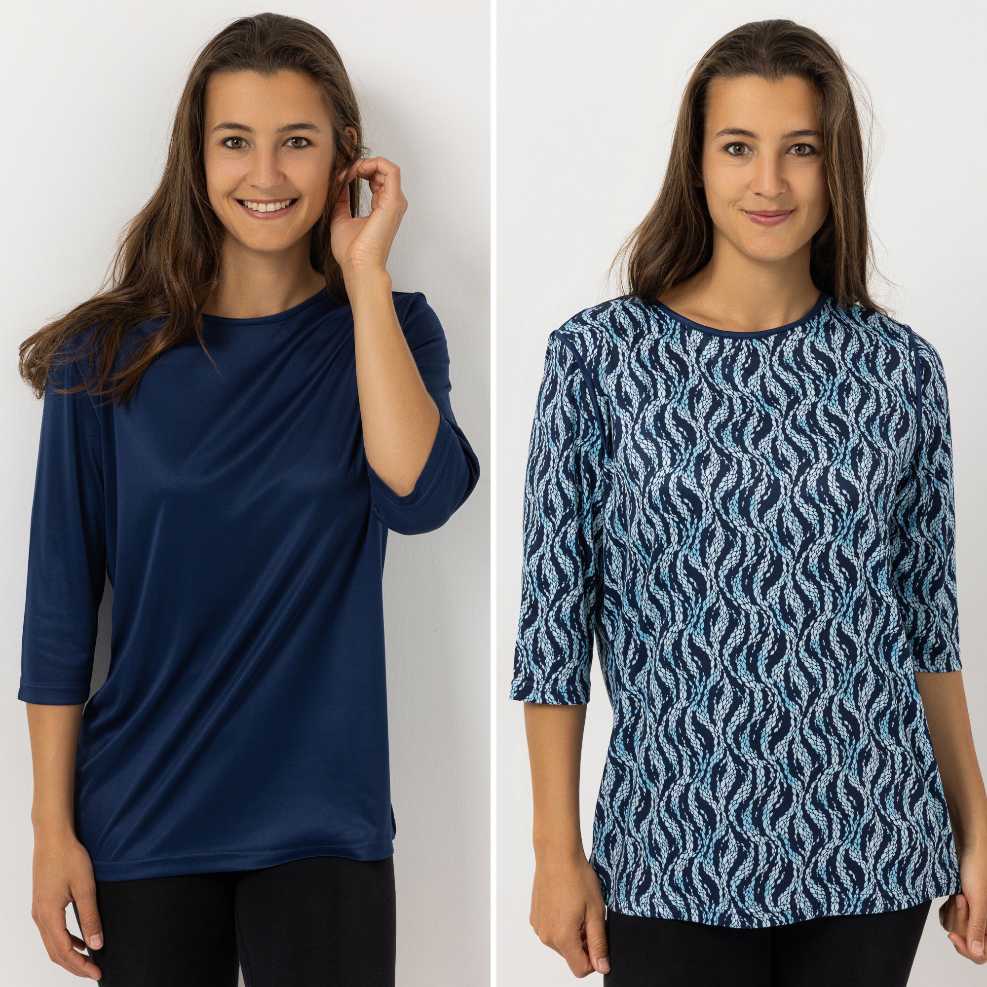 JERYMOOD HOMEWEAR 2 Shirts, 3/4-Arm Mikrofaser Seitenschlitze U-Boot-Ausschnitt