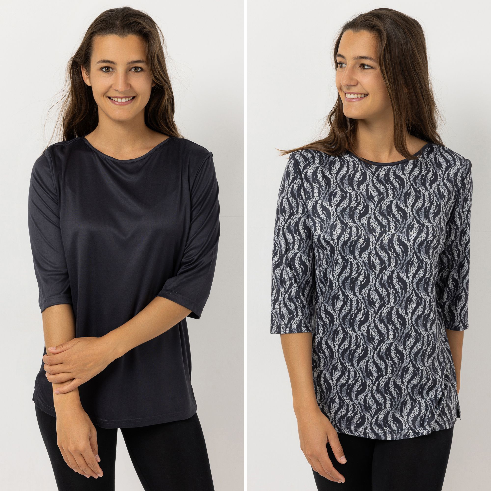 JERYMOOD HOMEWEAR 2 Shirts, 3/4-Arm Mikrofaser Seitenschlitze U-Boot-Ausschnitt