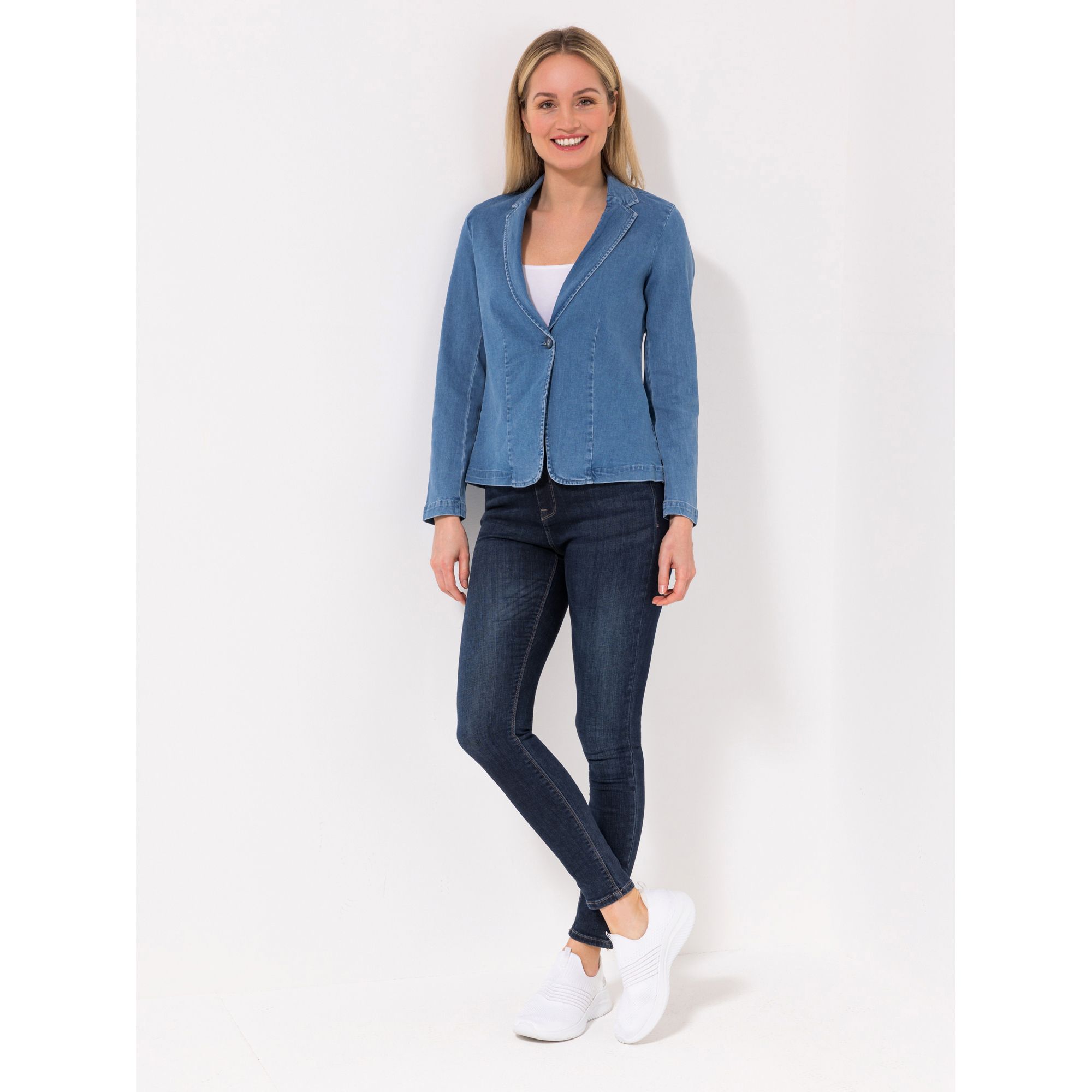 VIA MILANO Jeansblazer, 1/1-Arm Reverskragen 1-Knopf-Verschluss figurbetont eng