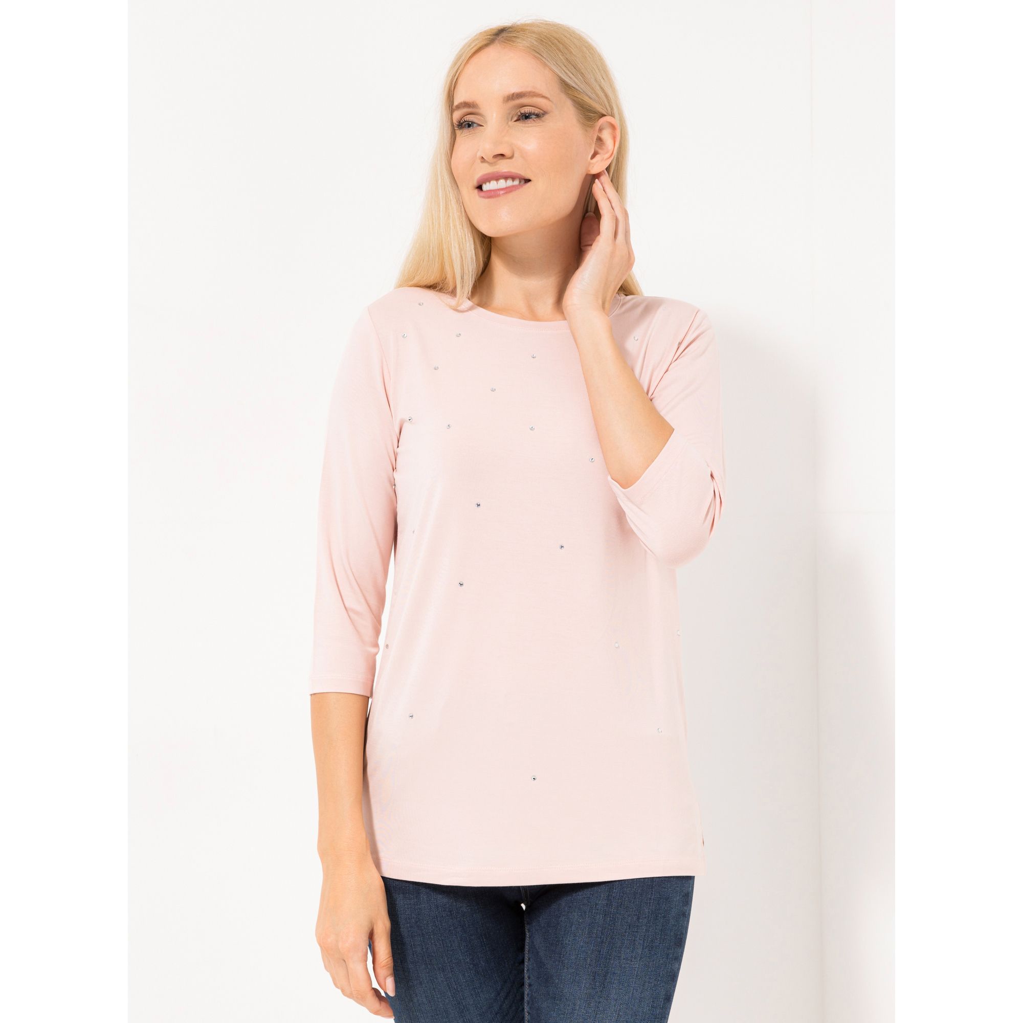 VIA MILANO Shirt, 3/4-Arm Rundhalsausschnitt Glitzereffekt mit ECOVERO Viskose