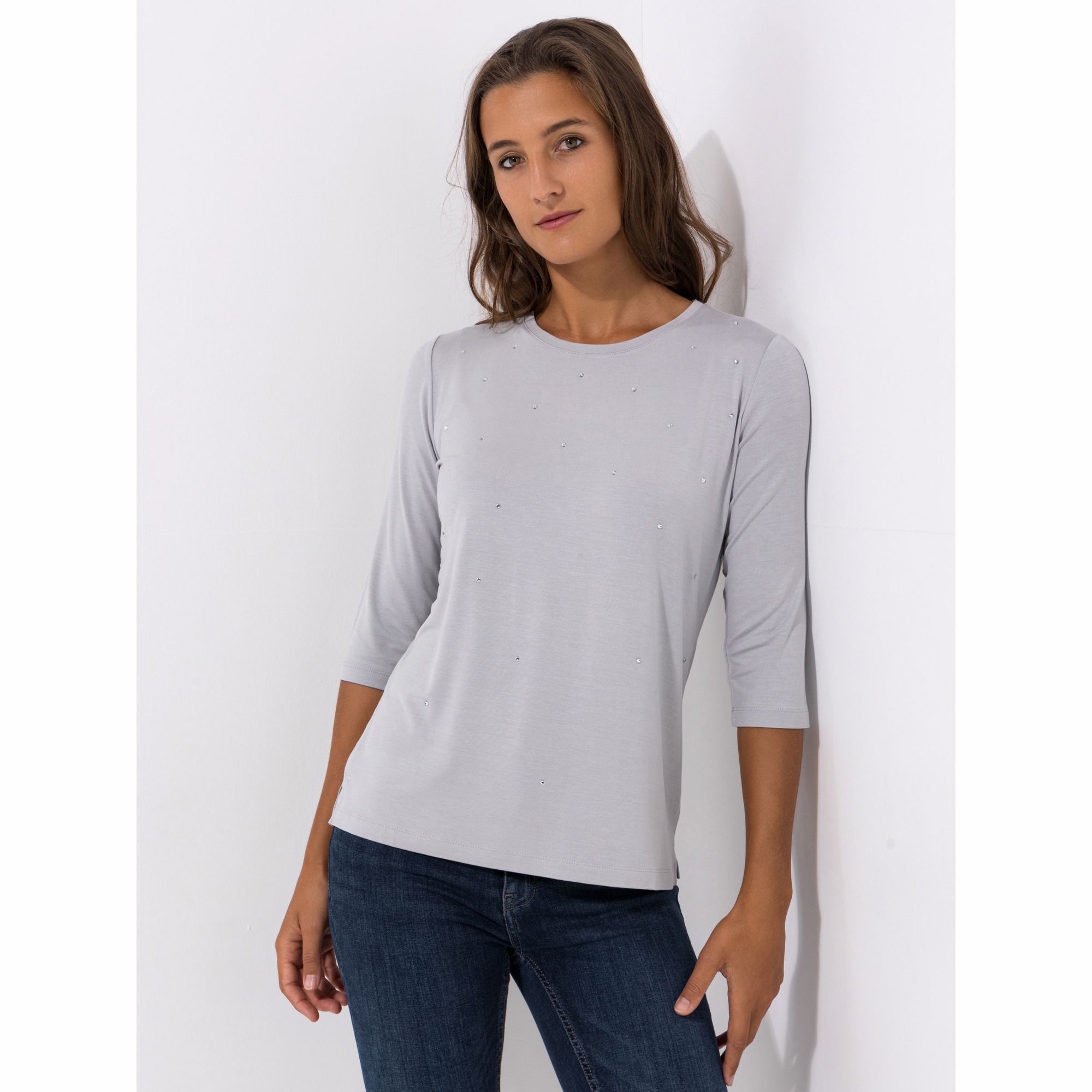 VIA MILANO Shirt, 3/4-Arm Rundhalsausschnitt Glitzereffekt mit ECOVERO Viskose