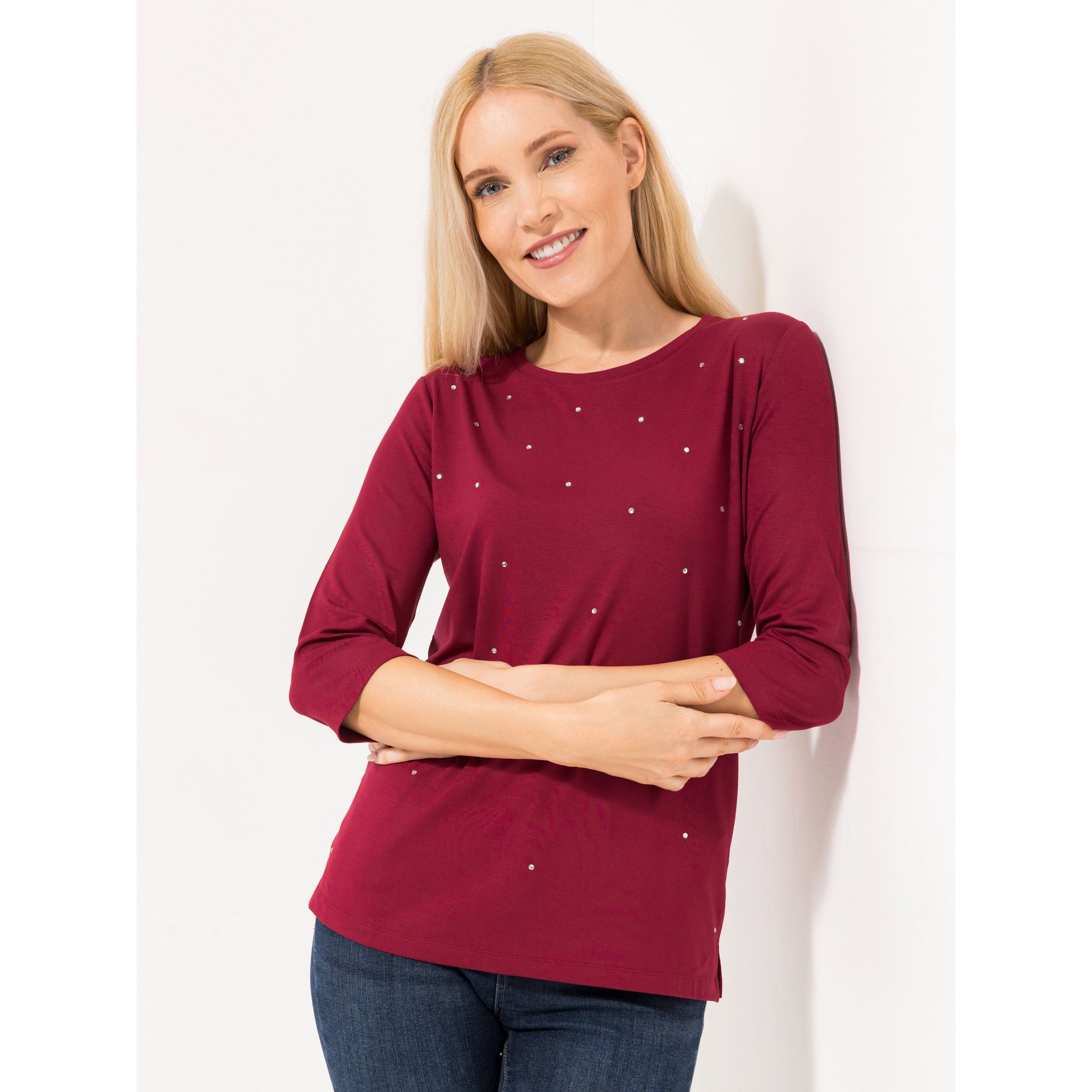 VIA MILANO Shirt, 3/4-Arm Rundhalsausschnitt Glitzereffekt mit ECOVERO Viskose