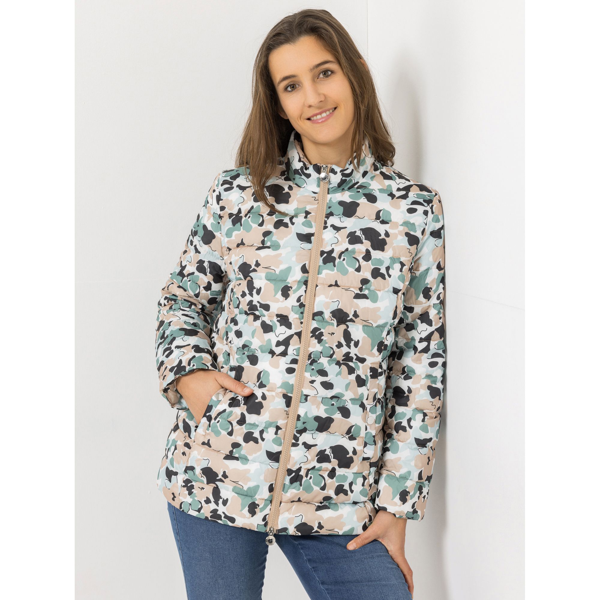 CENTIGRADE Steppjacke Stehkragen 2-Wege-Reißverschluss Allover-Druck