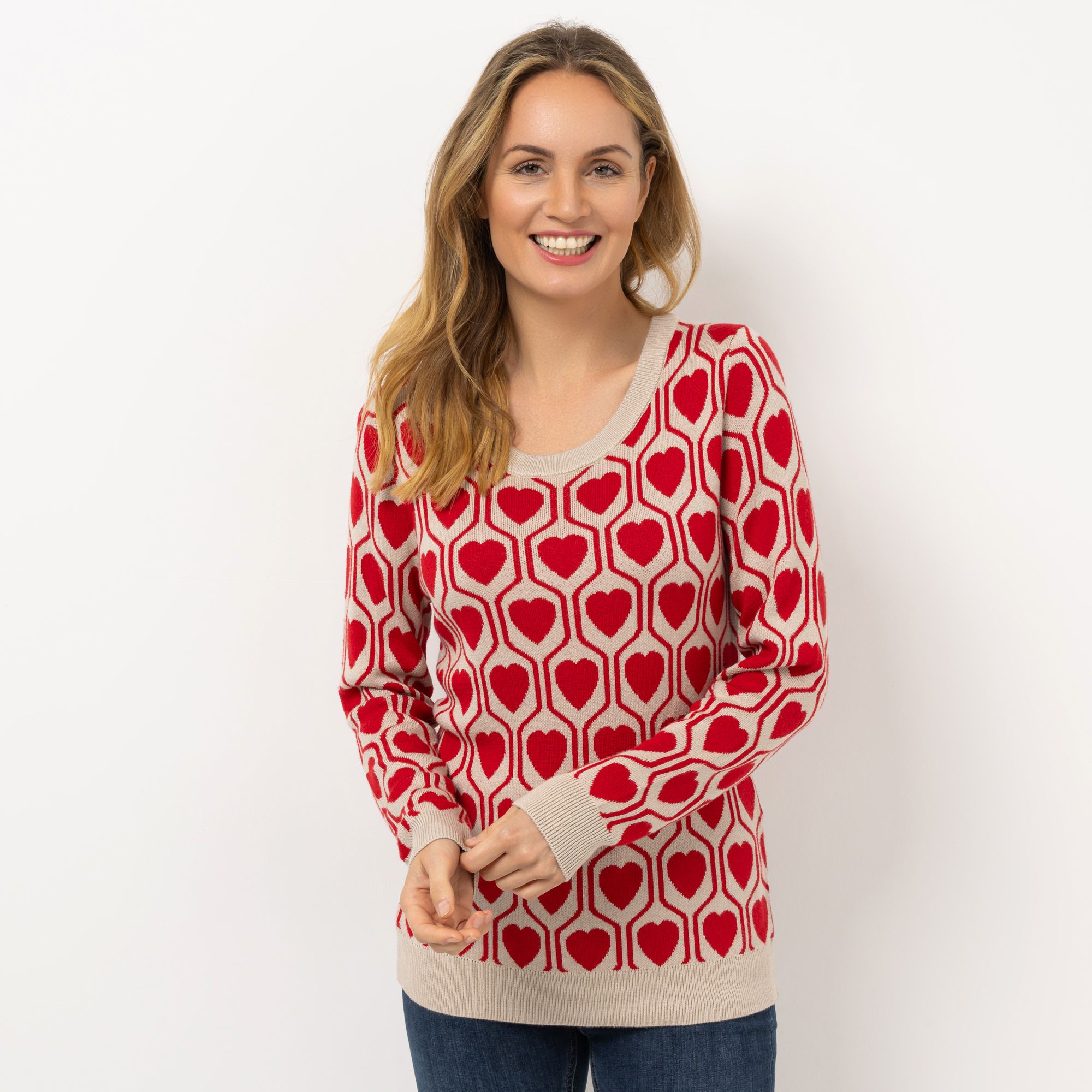 CASHMASOFT Pullover Rundhalsausschnitt Cashmeregriff Herz-Jacquard